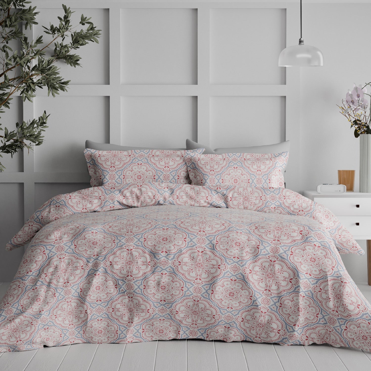 Comfort Collection, Classic | Printed King Bedsheet Set | 144 TC Cotton - Fuchsia Pink by Himeya