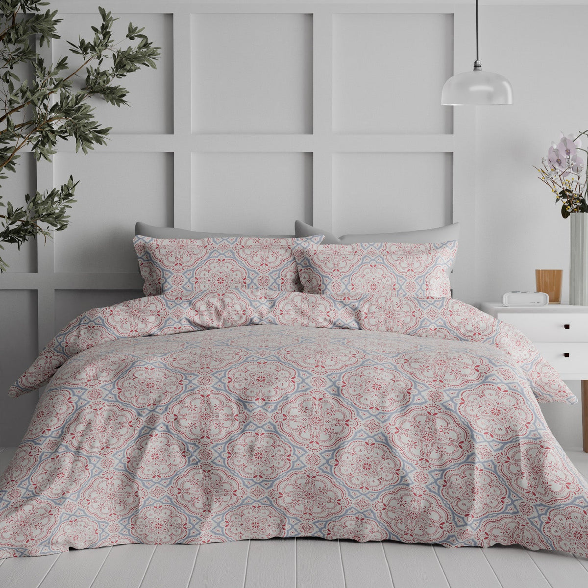 The Comfort Collection | Printed King Bedsheet Set | 144 TC Cotton | Fuchsia Pink