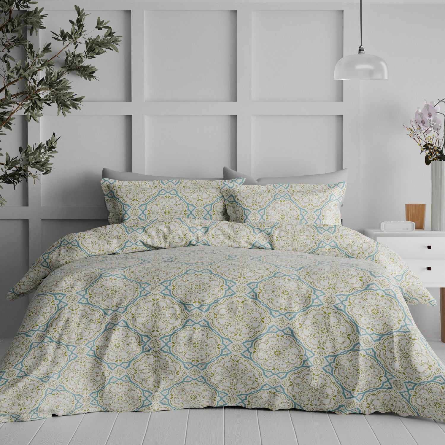 Comfort Collection, Classic | Printed King Bedsheet Set | 144 TC Cotton - Lime Green by Himeya