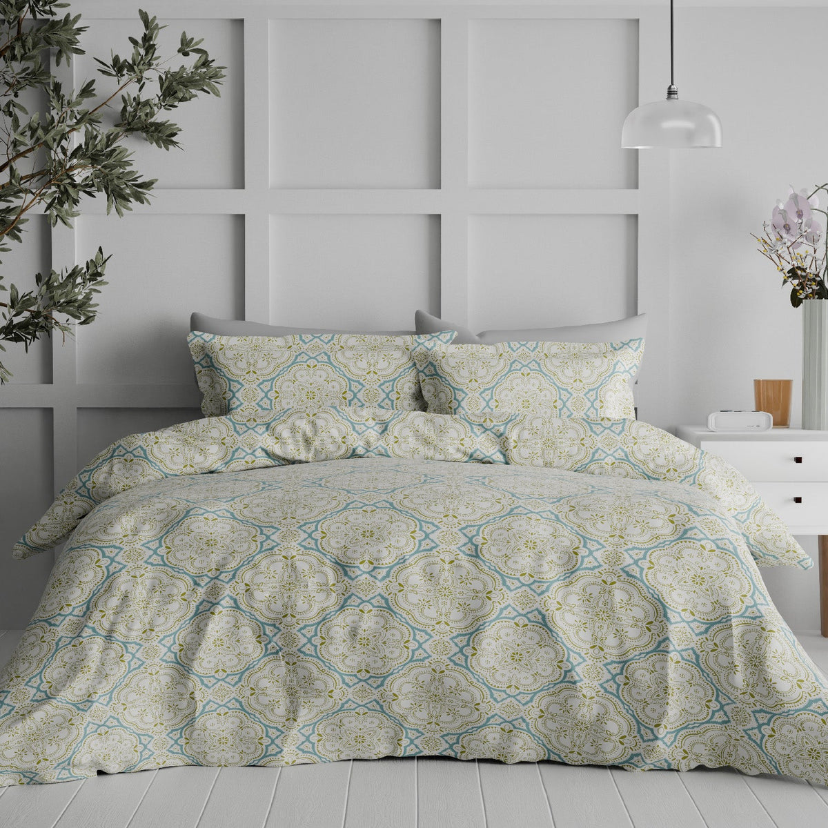 The Comfort Collection | Printed King Bedsheet Set | 144 TC Cotton | Lime Green