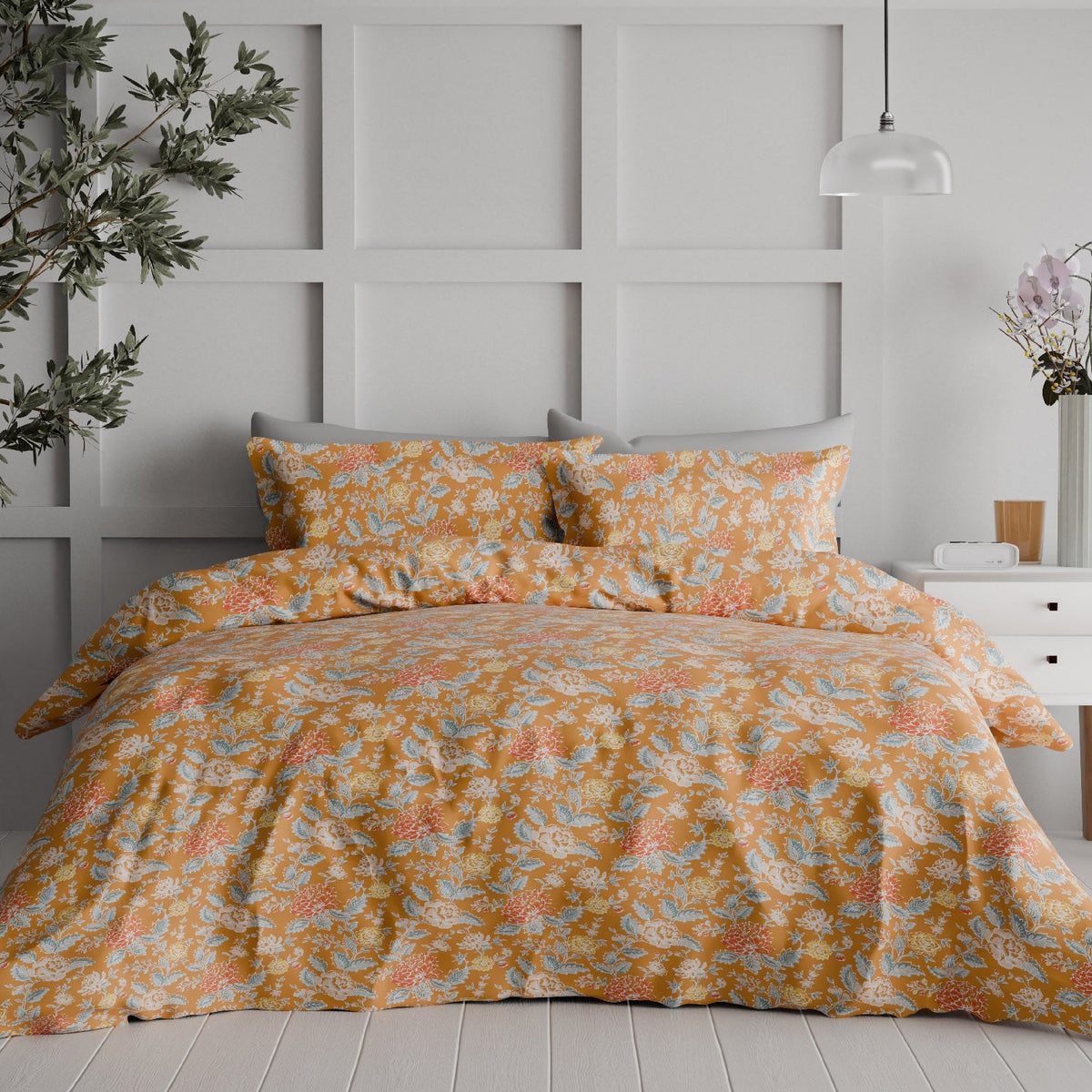 The Comfort Collection | Printed King Bedsheet Set | 144 TC Cotton | Amber