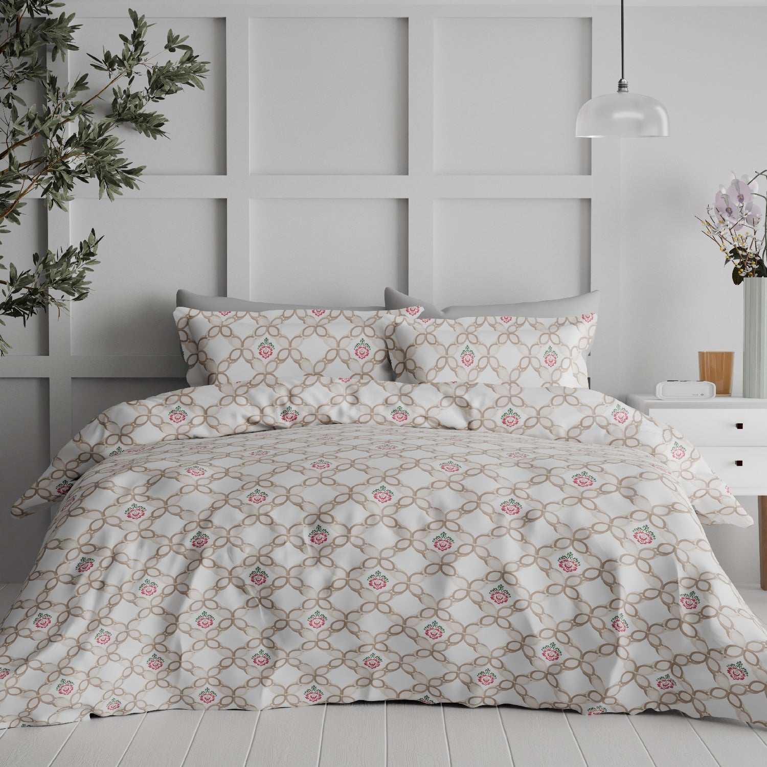 Comfort Collection, Classic | Printed King Bedsheet Set | 144 TC Cotton - Peach Nectar by Himeya