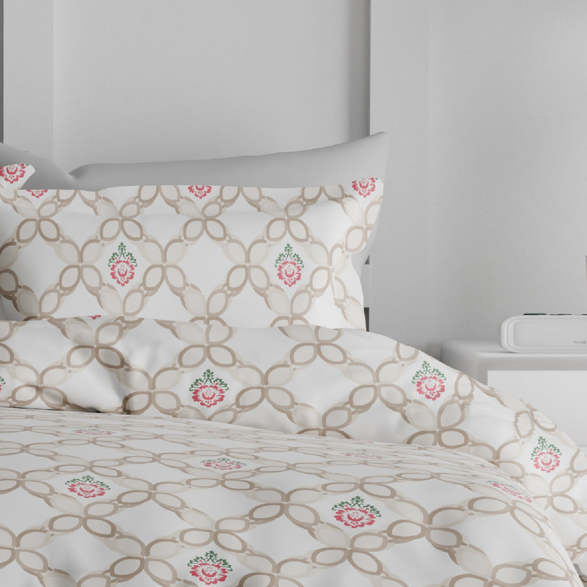 The Comfort Collection | Printed King Bedsheet Set | 144 TC Cotton | Peach Nectar