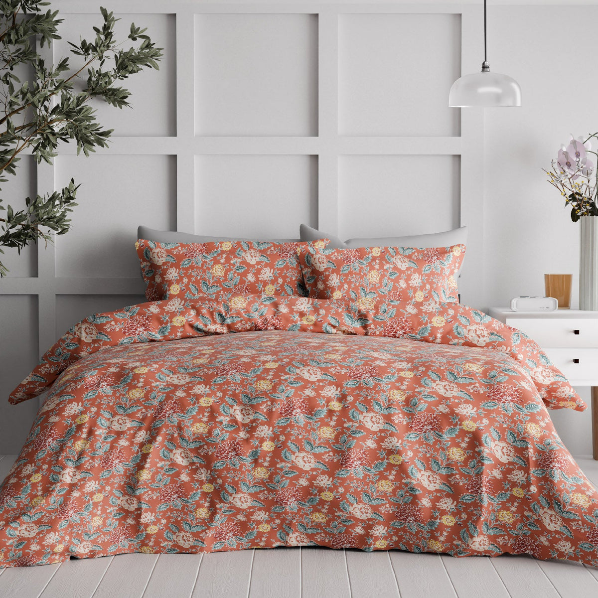 The Comfort Collection | Printed King Bedsheet Set | 144 TC Cotton | Garnet Red
