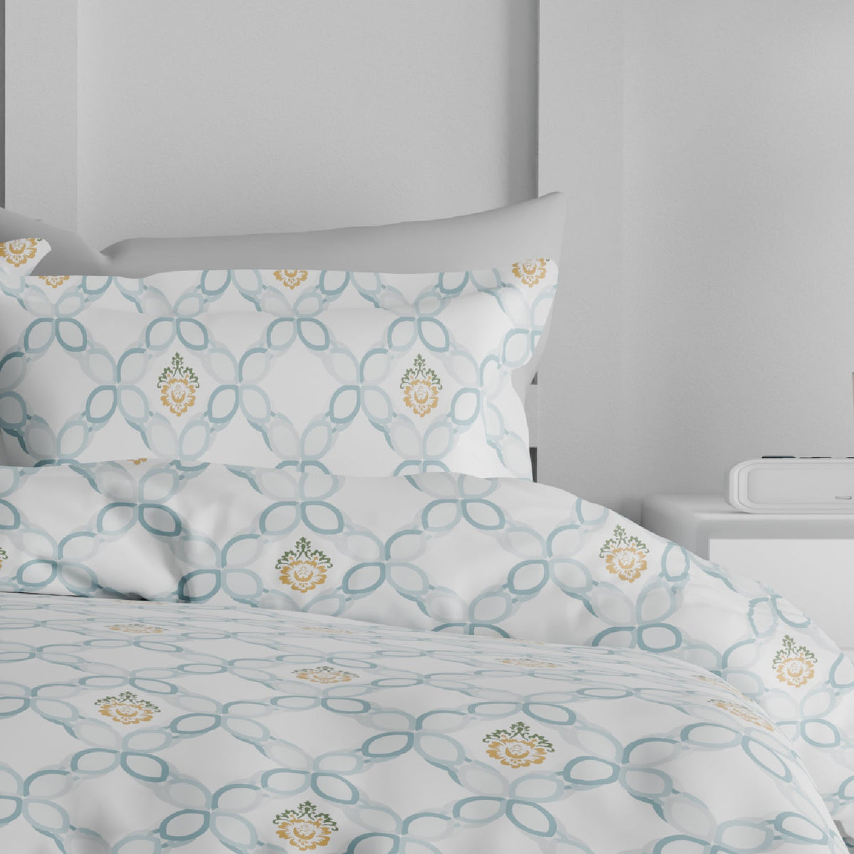 The Comfort Collection | Printed King Bedsheet Set | 144 TC Cotton | Cashmere Blue