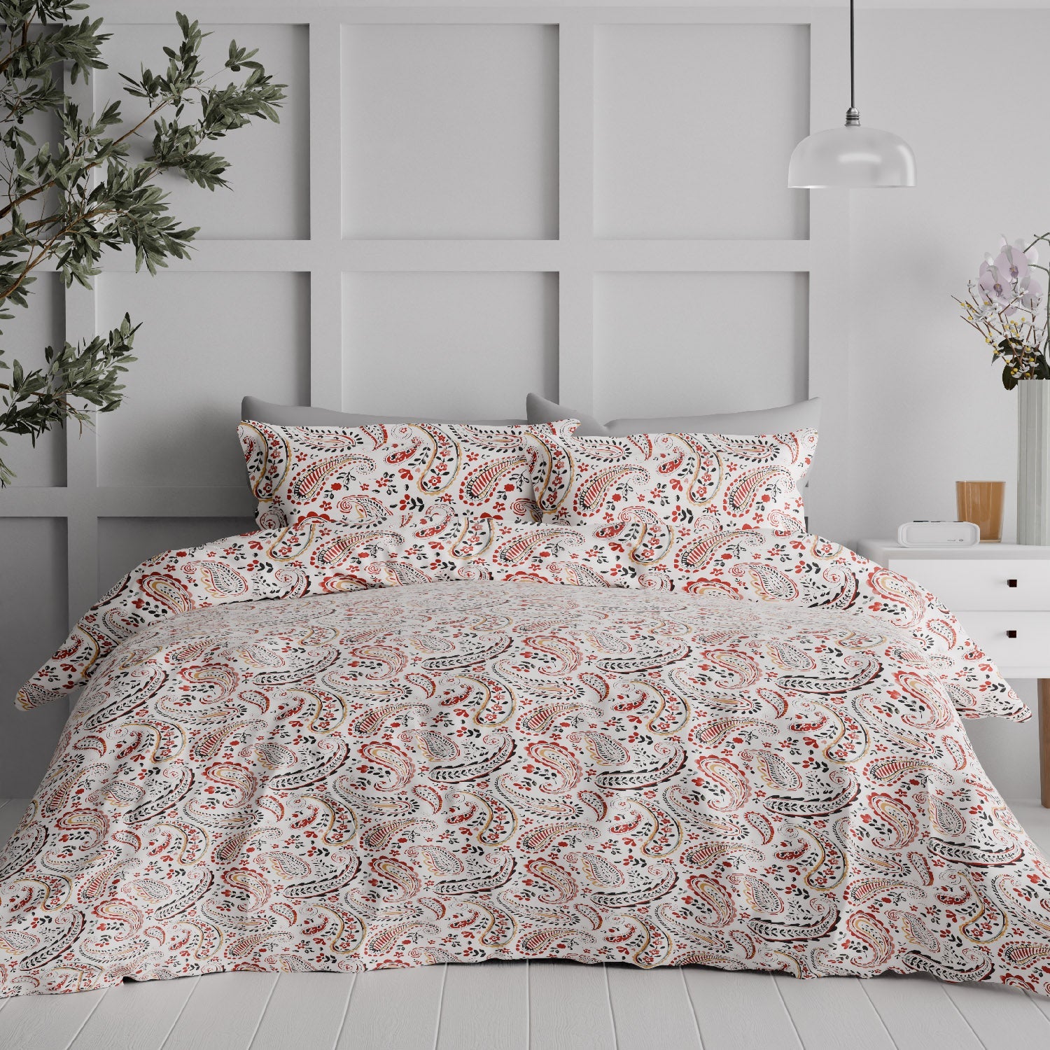 Comfort Collection, Classic | Printed King Bedsheet Set | 144 TC Cotton - Ruby Rust by Himeya