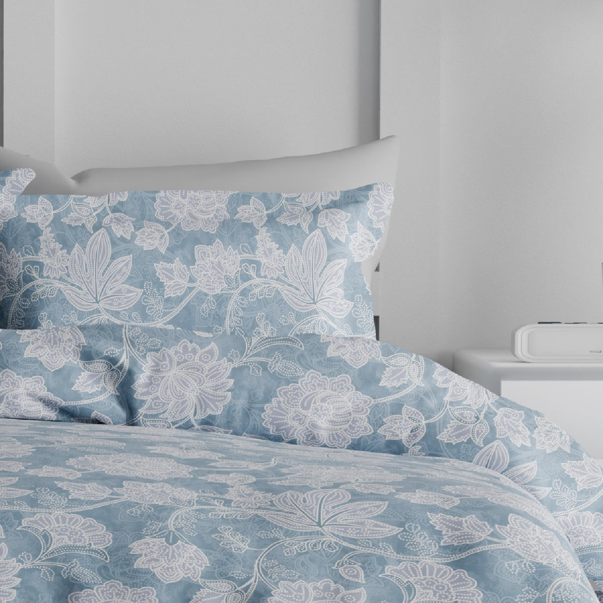 The Comfort Collection | Printed King Bedsheet Set | 144 TC Cotton | Evening Blue