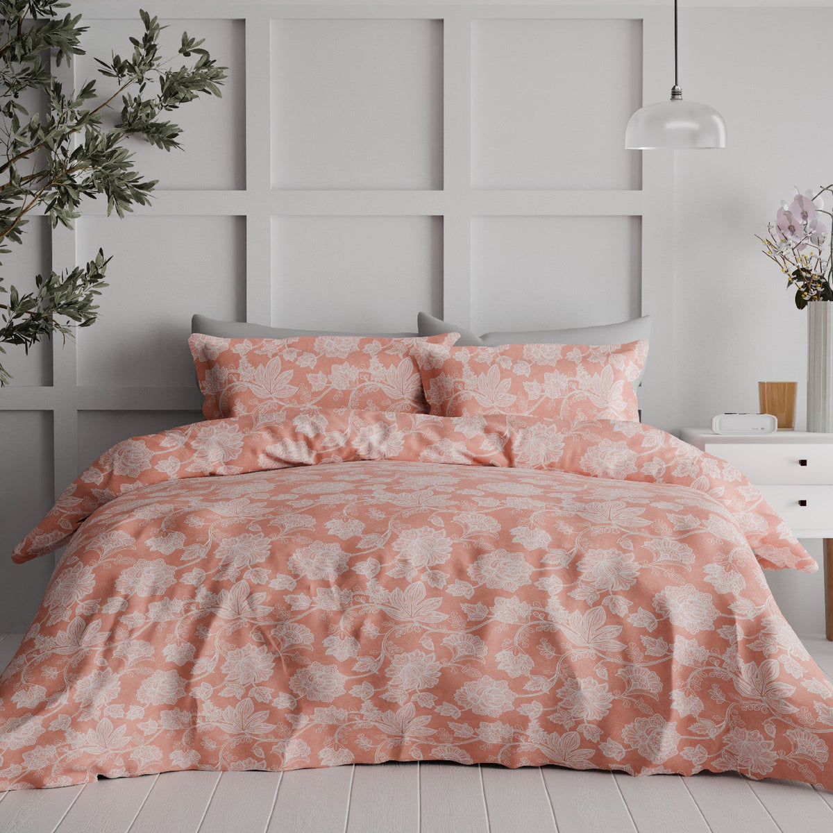 The Comfort Collection | Printed King Bedsheet Set | 144 TC Cotton | Rose