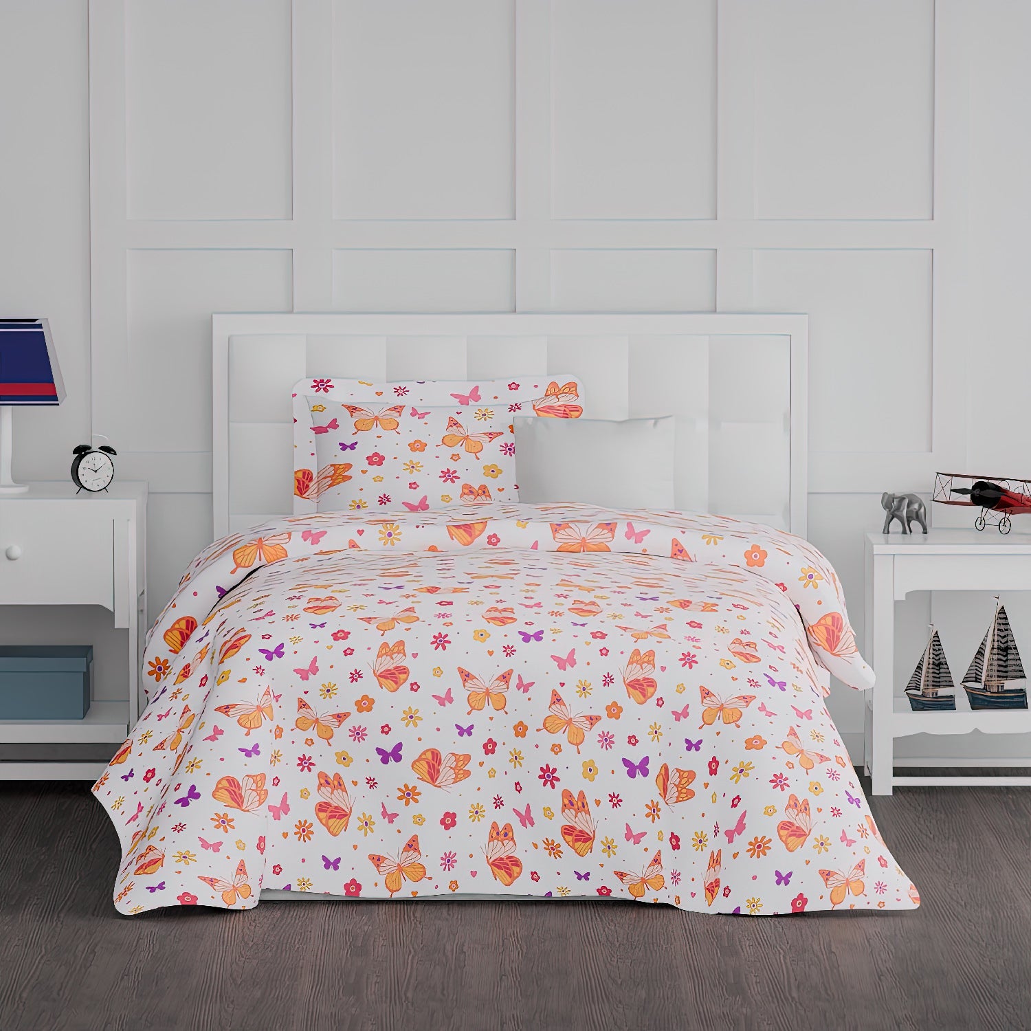 The Play Collection | Printed Double Bedsheet Set | 180 TC Cotton | Butterfly Sky