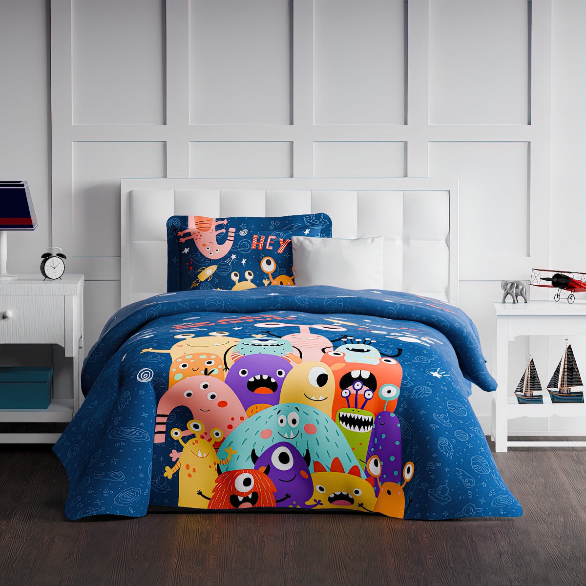The Play Collection | Printed Double Bedsheet Set | 180 TC Cotton | Monster Mash