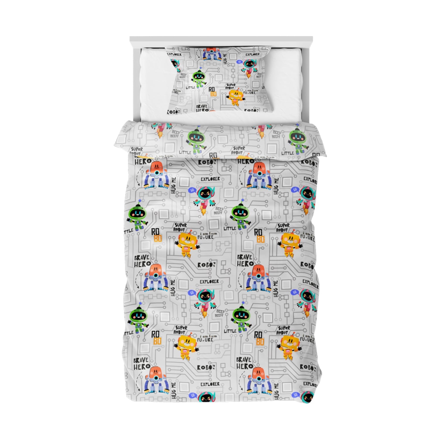 The Play Collection | Printed Double Bedsheet Set | 180 TC Cotton | Robo