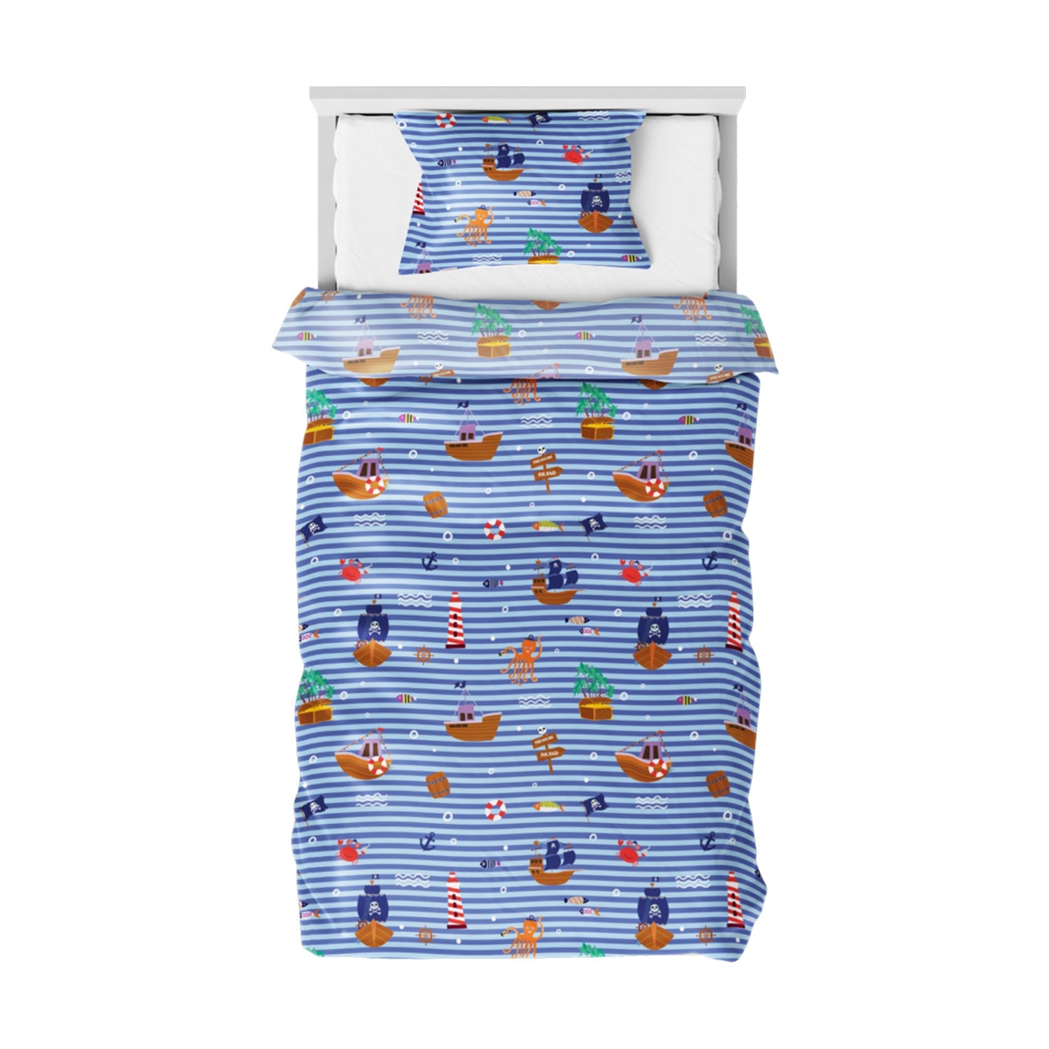 The Play Collection | Printed Double Bedsheet Set | 180 TC Cotton | Sea Pirate