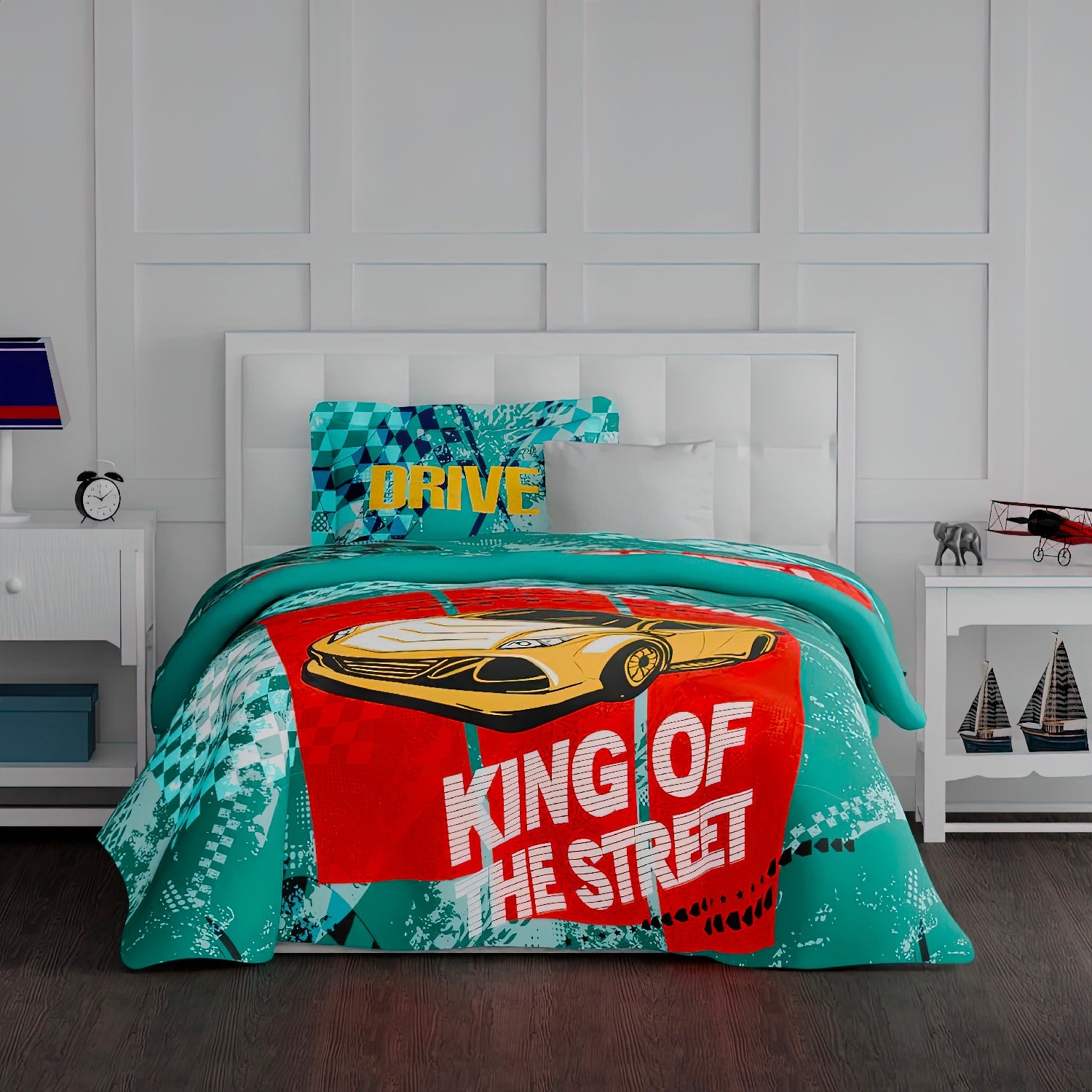 The Play Collection | Printed Double Bedsheet Set | 180 TC Cotton | Speed Time