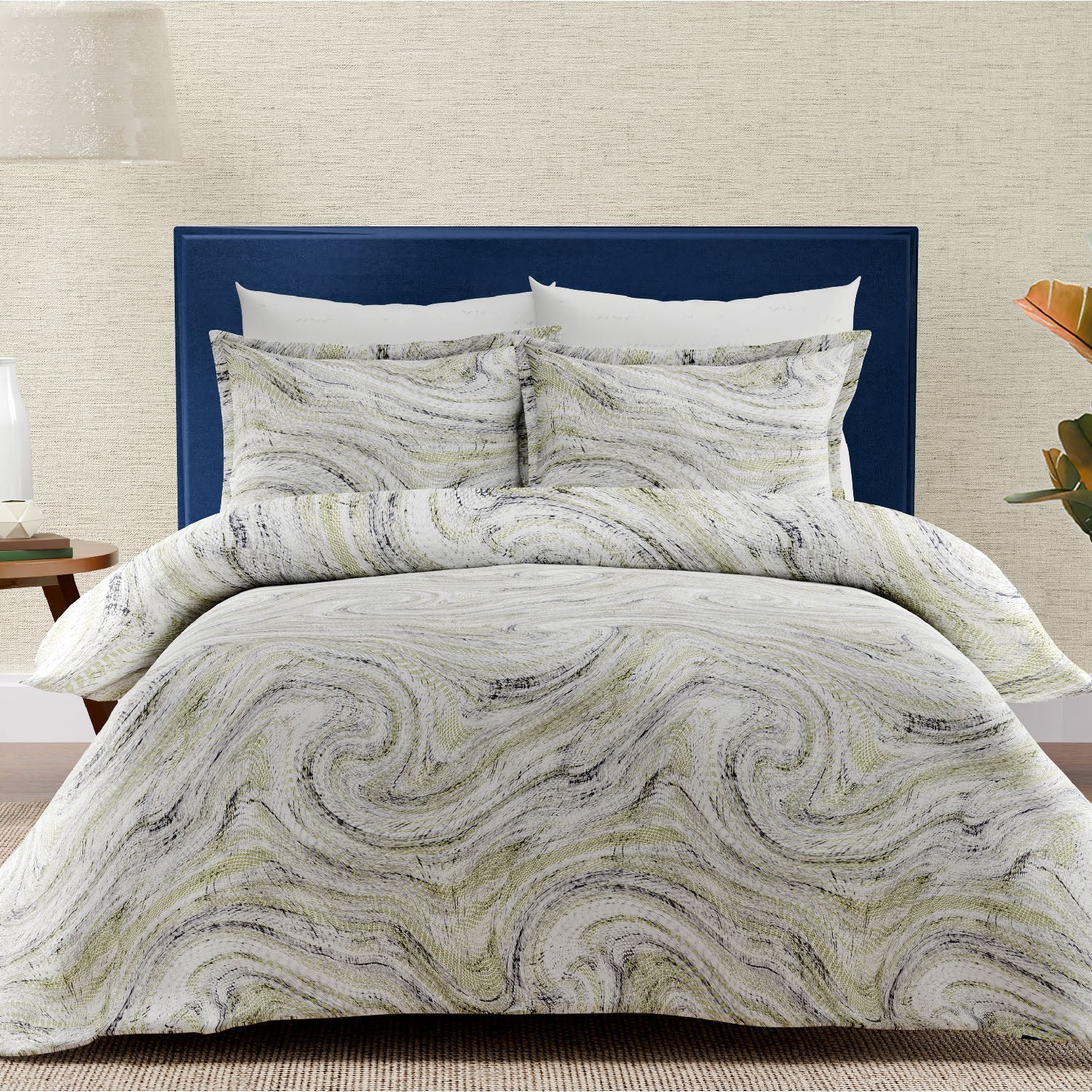 Himeya 100% Cotton Modern Canvas 300 TC King Size Sheet Set - Muted Lime