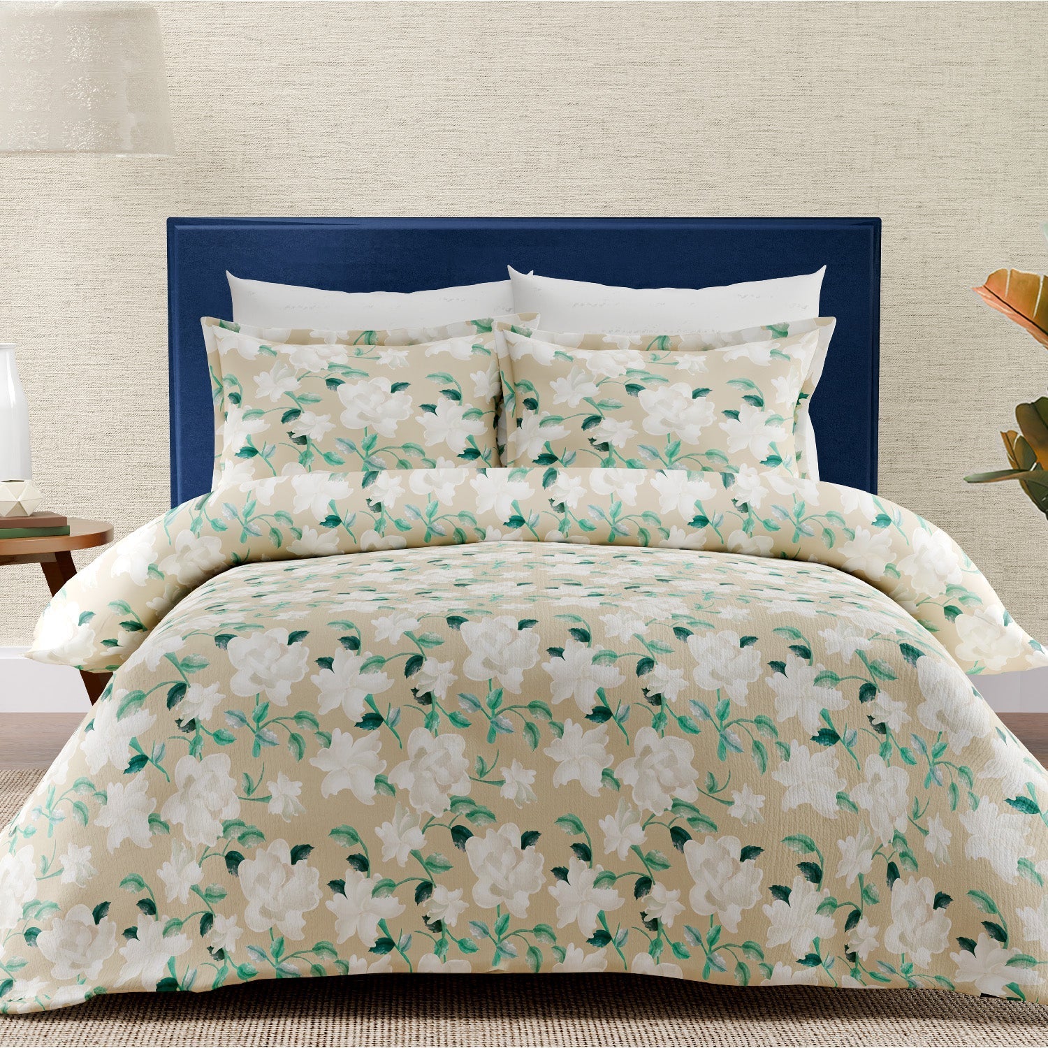 Himeya 100% Cotton Floral Haven 300 TC King Size Sheet Set - Sand