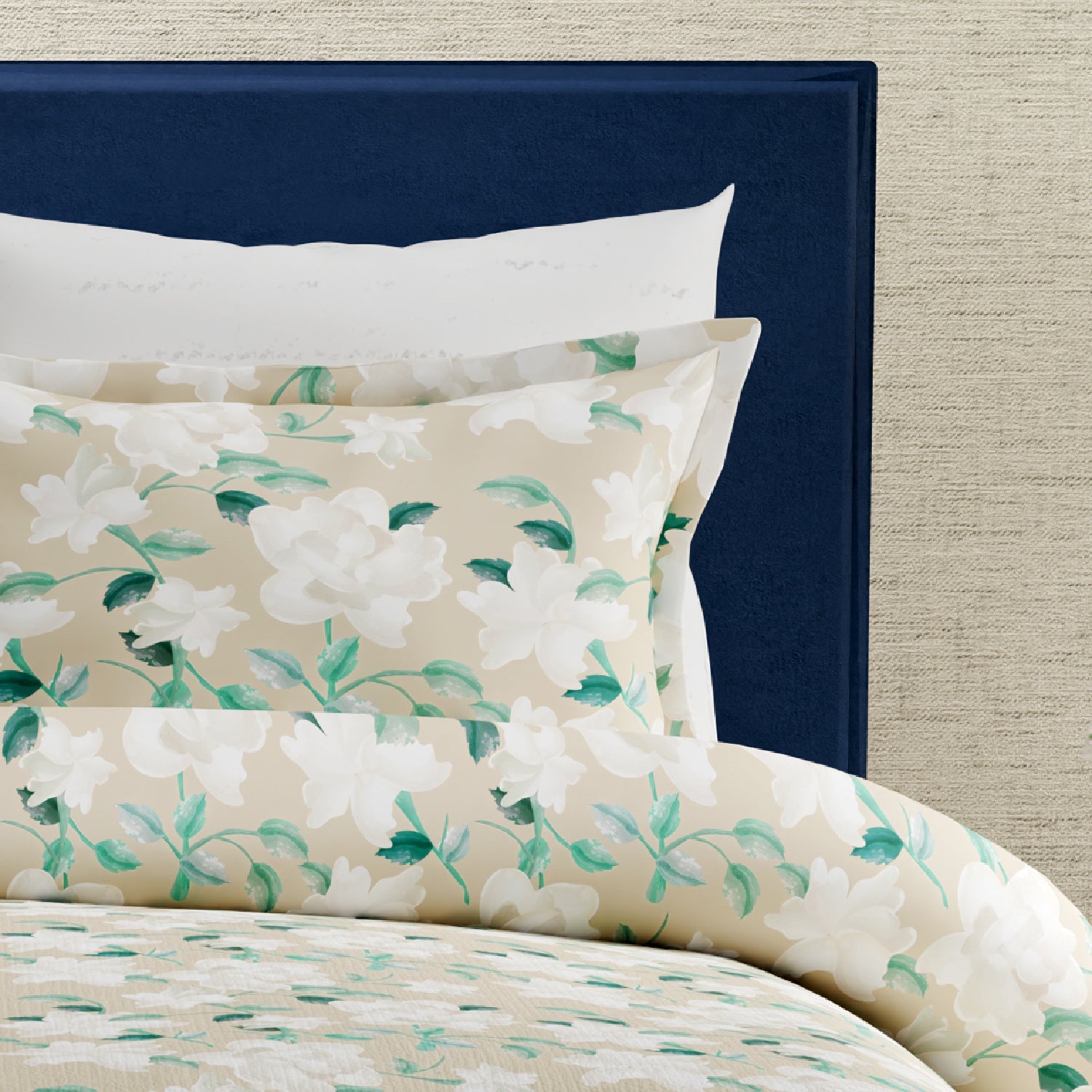 Himeya 100% Cotton Floral Haven 300 TC King Size Sheet Set - Sand