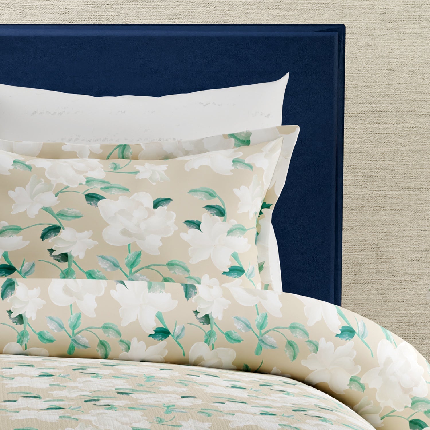 Himeya 100% Cotton Floral Haven 300 TC King Size Sheet Set - Sand