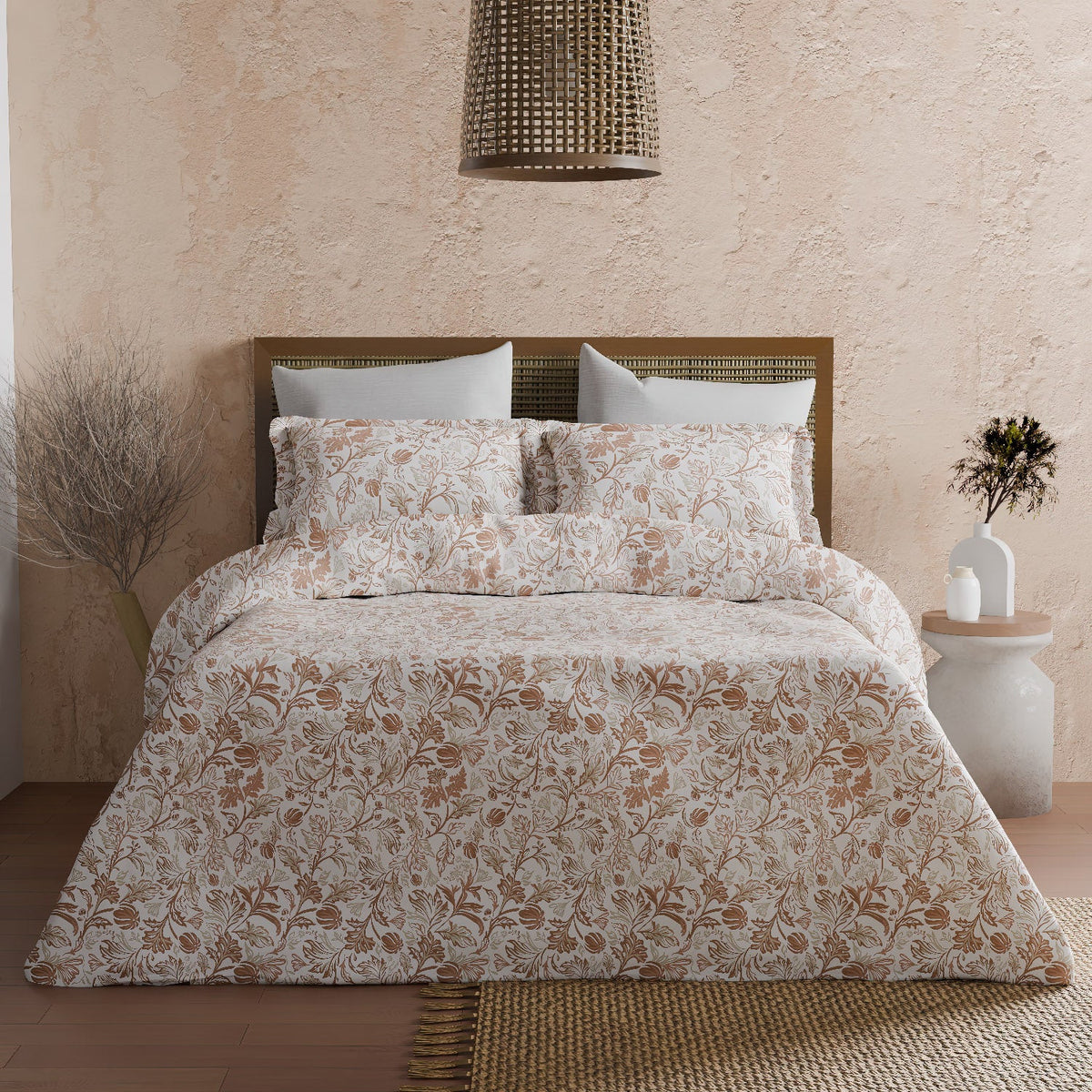 The Elite Collection | Printed King Bedsheet Set | 180 TC Cotton  | Gold Rust