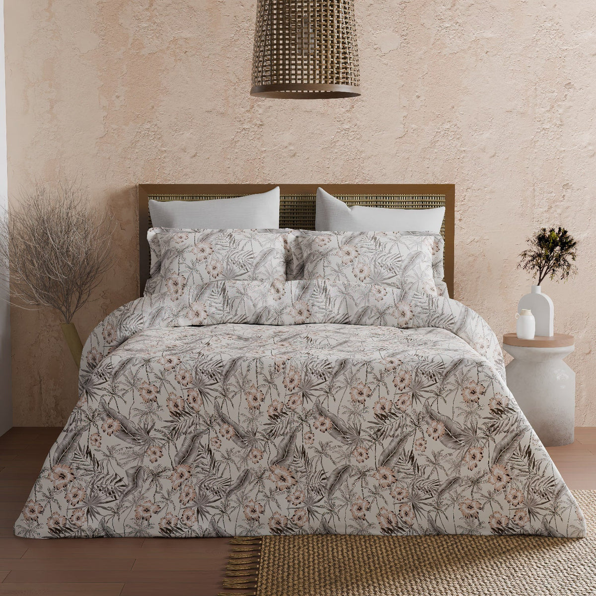 The Elite Collection | Printed King Bedsheet Set | 180 TC Cotton | Latte