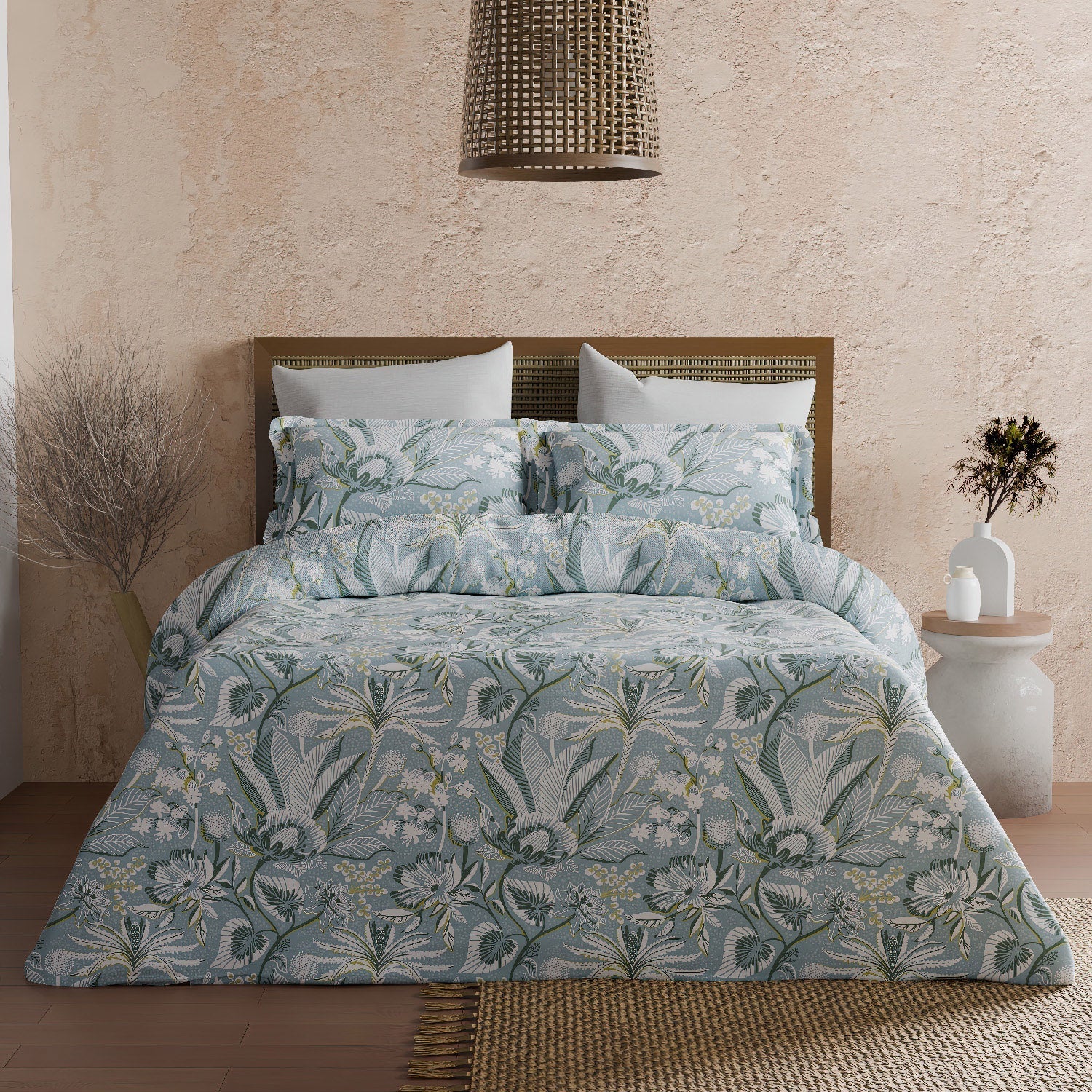 Elite Collection, Botanical Wonder | Printed King Bedsheet Set | 180 TC Cotton -Serene Blue  by Himeya