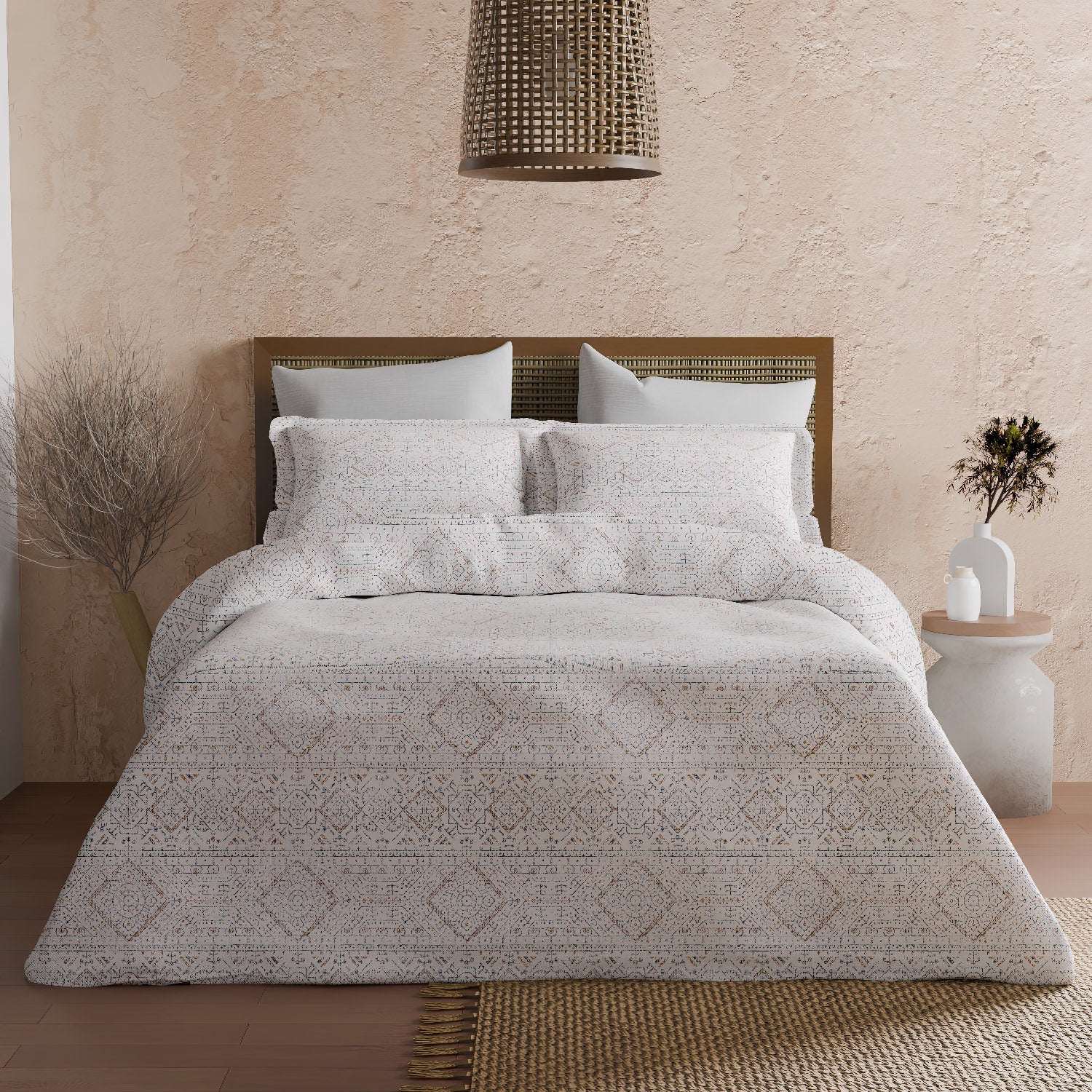 The Elite Collection | Printed King Bedsheet Set | 180 TC Cotton | Sandstone