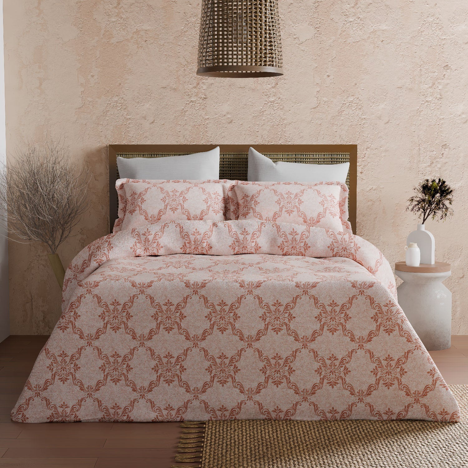 The Elite Collection | Printed King Bedsheet Set | 180 TC Cotton | Brick Red