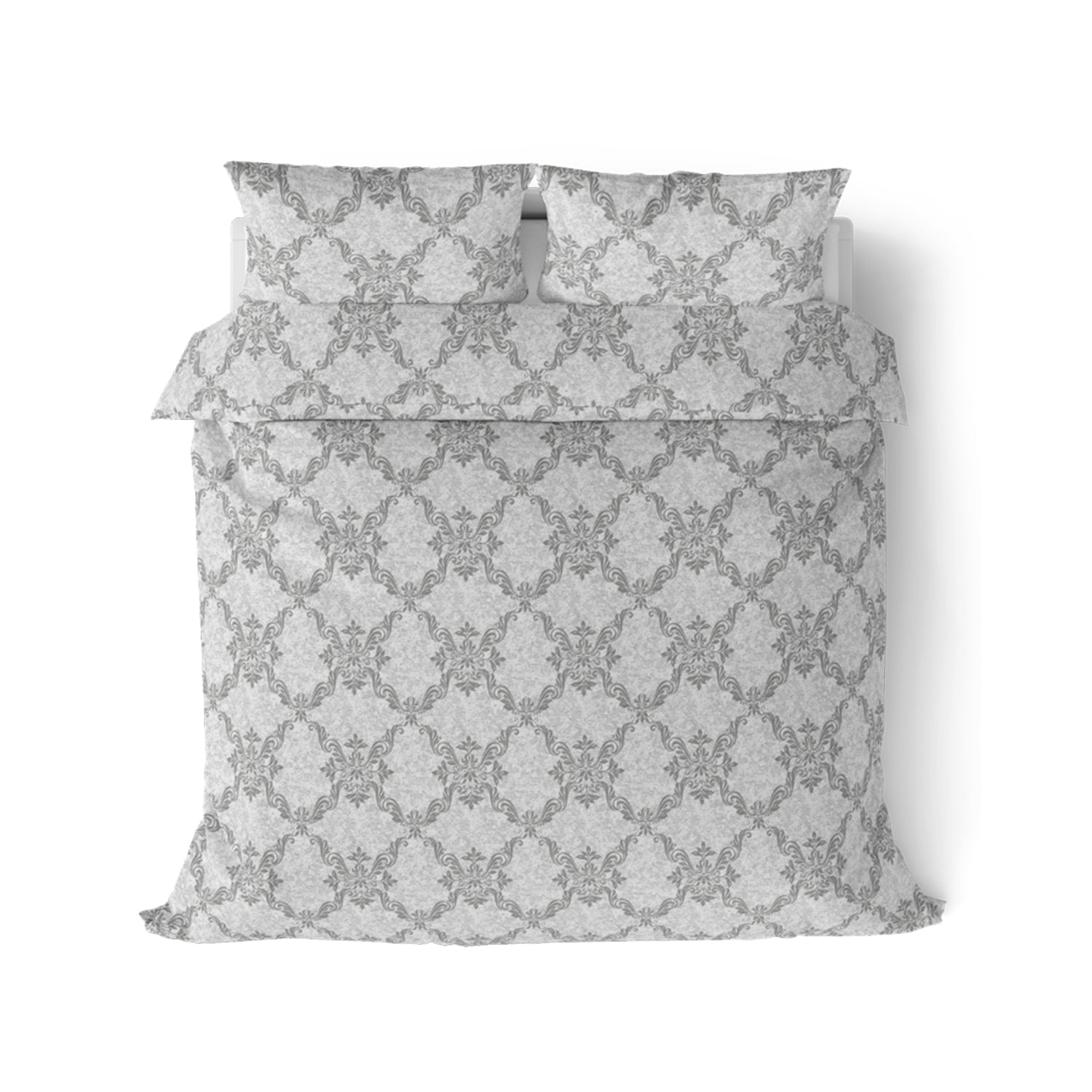 The Elite Collection | Printed King Bedsheet Set | 180 TC Cotton | Silver Grey