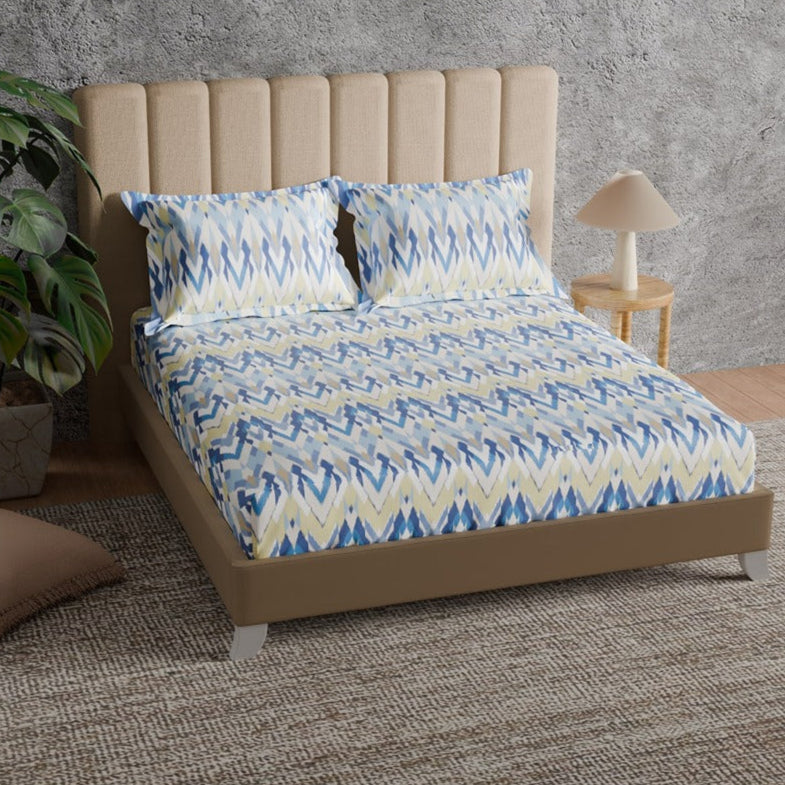 Himeya 100% Cotton 180 TC Bedsheet with 2 Pillow Covers - Anmol Winter Blue
