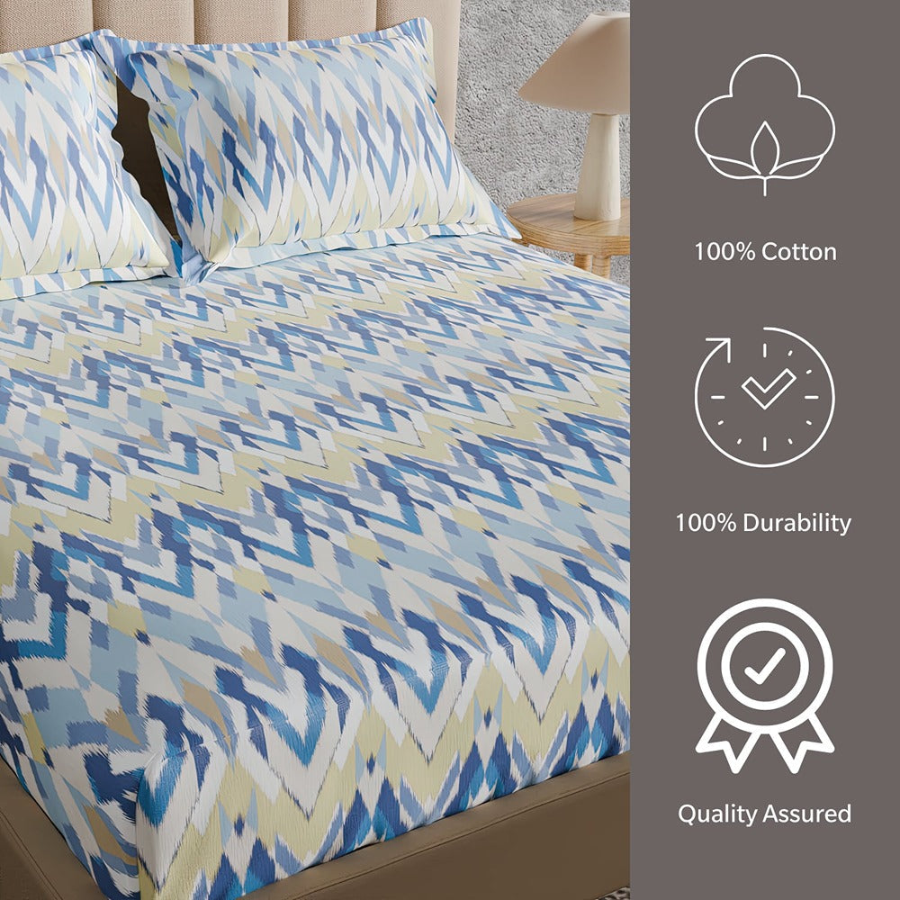 Himeya 100% Cotton 180 TC Bedsheet with 2 Pillow Covers - Anmol Winter Blue