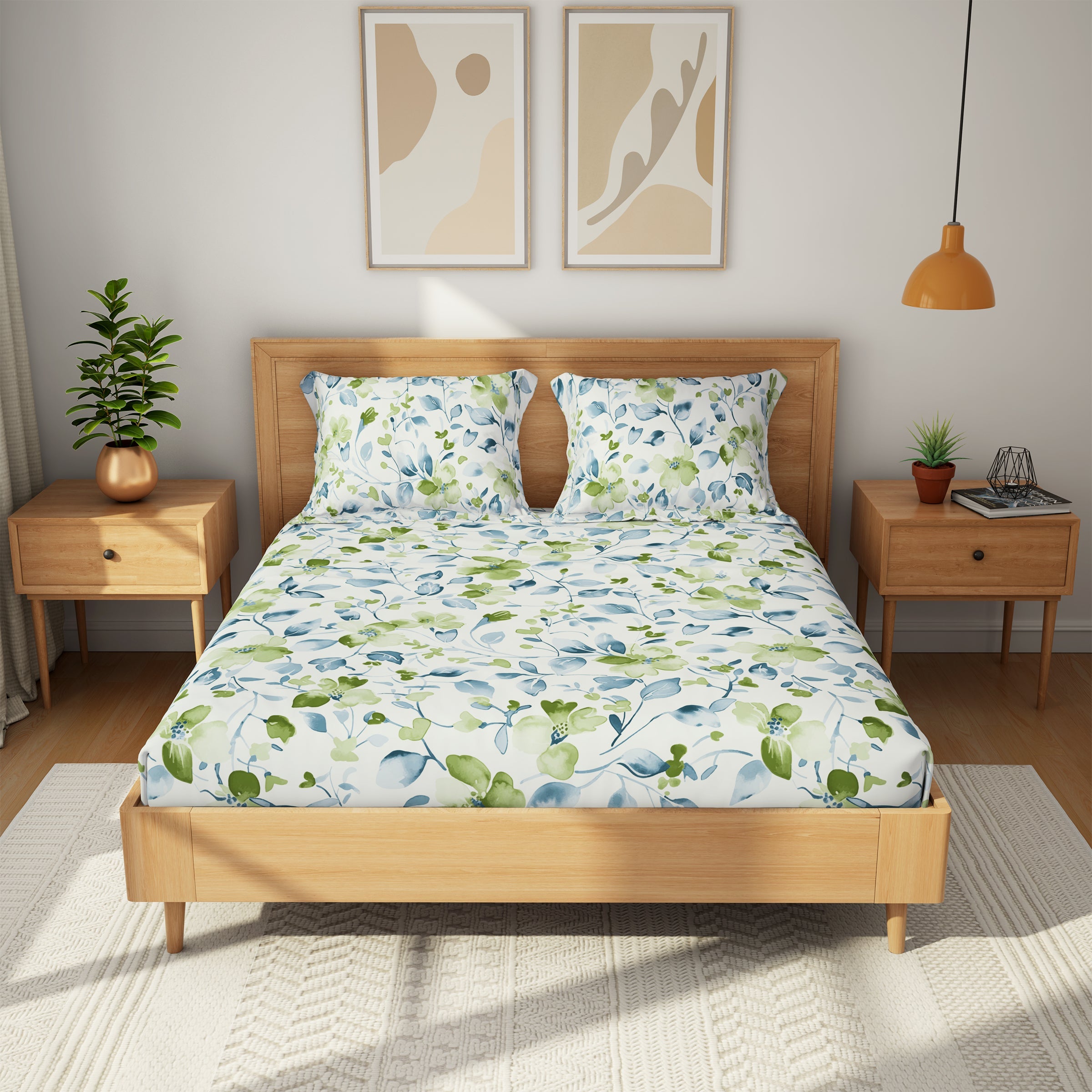 The Comfort Collection | Printed King Bedsheet Set | 120 TC Cotton | Fresh Lime