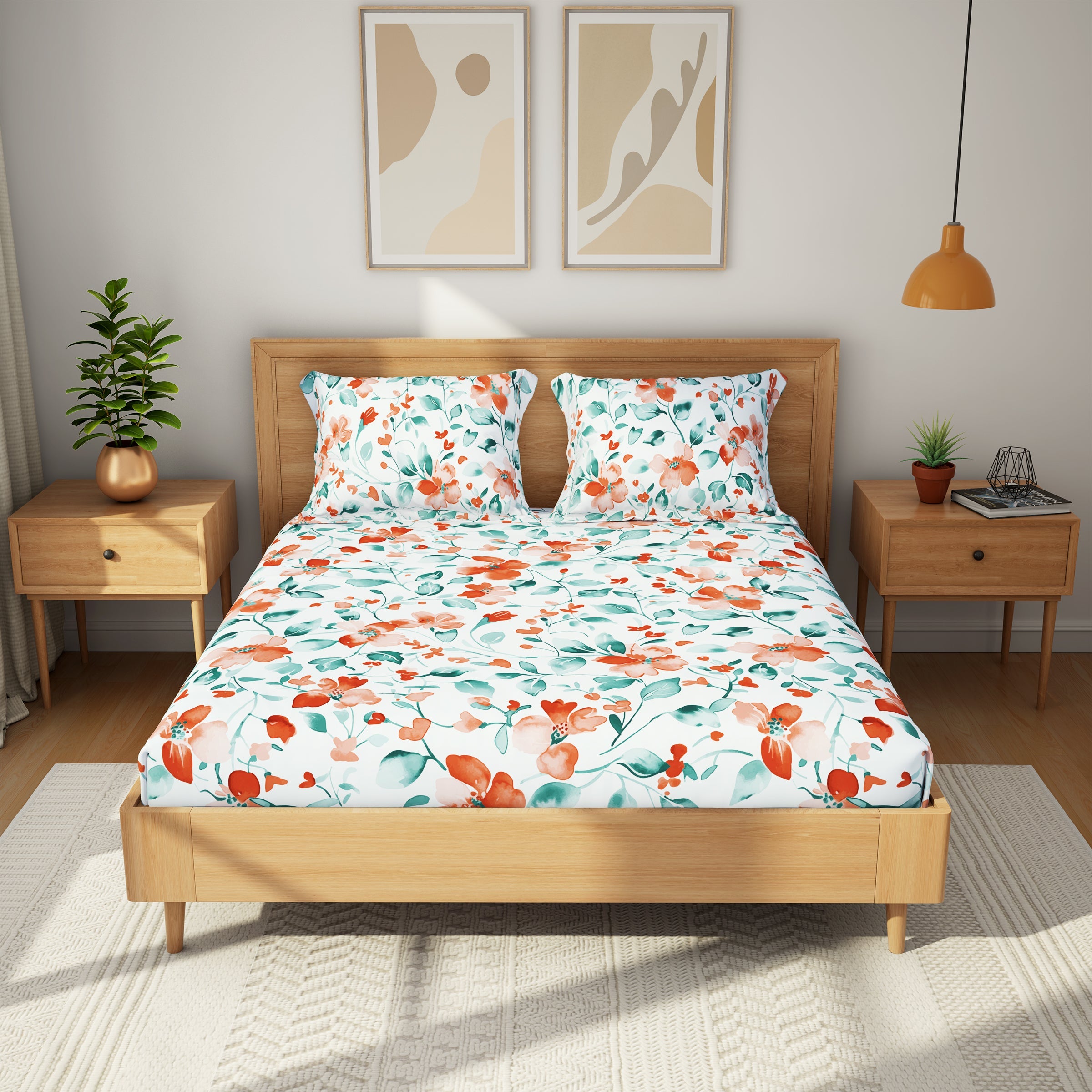 The Comfort Collection | Printed King Bedsheet Set | 120 TC Cotton | Sunburst