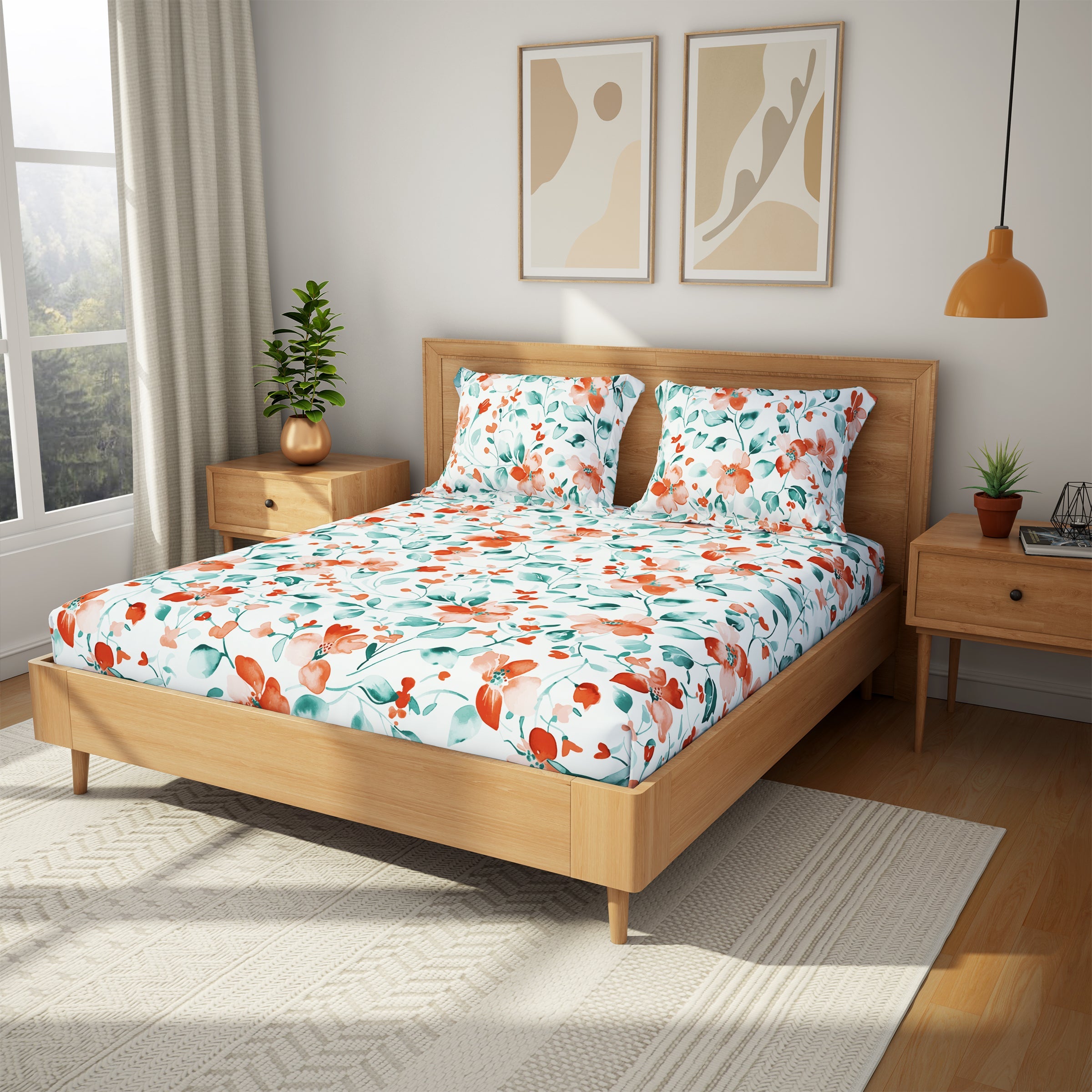 The Comfort Collection | Printed King Bedsheet Set | 120 TC Cotton | Sunburst