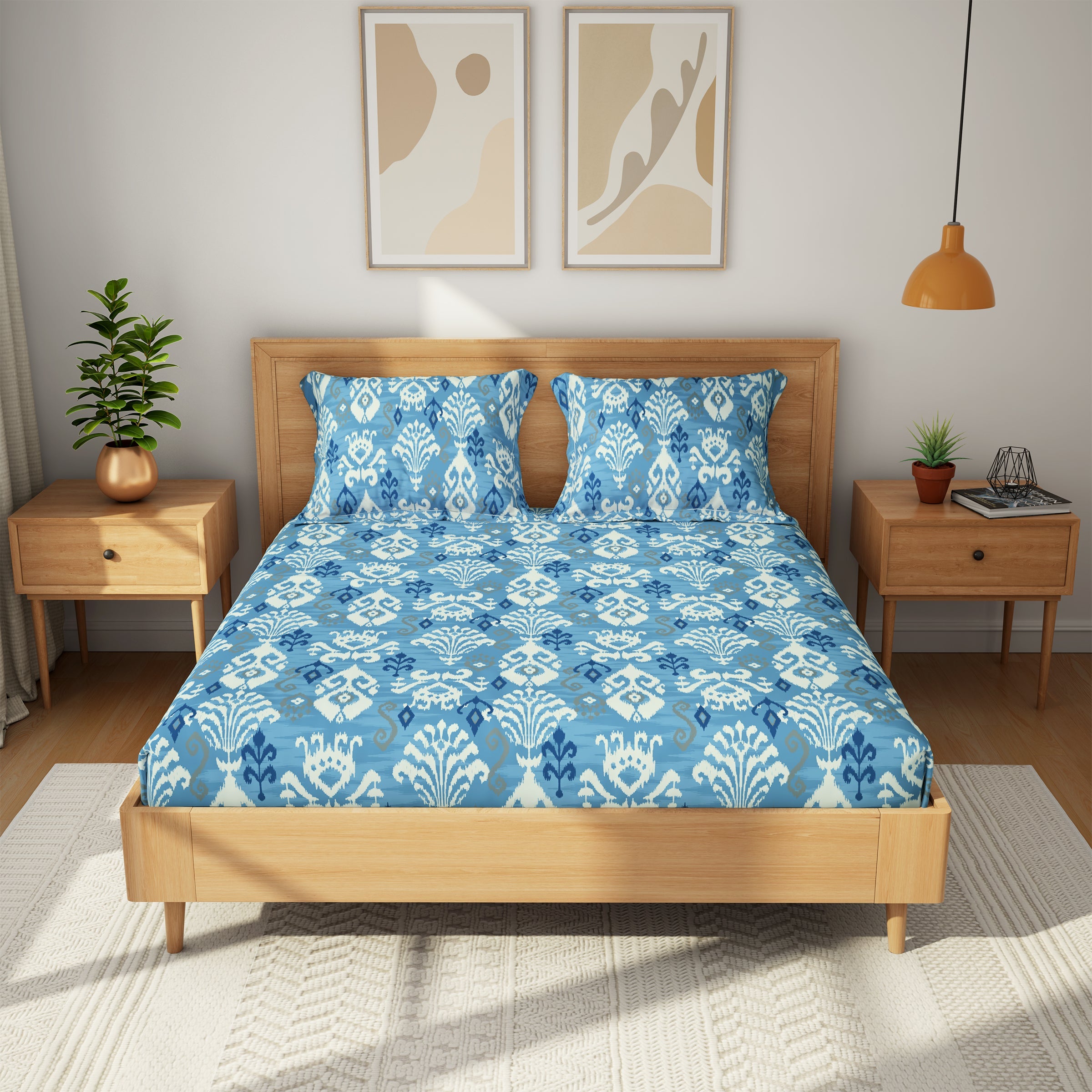 The Comfort Collection | Printed King Bedsheet Set | 144 TC Cotton | Night Blue