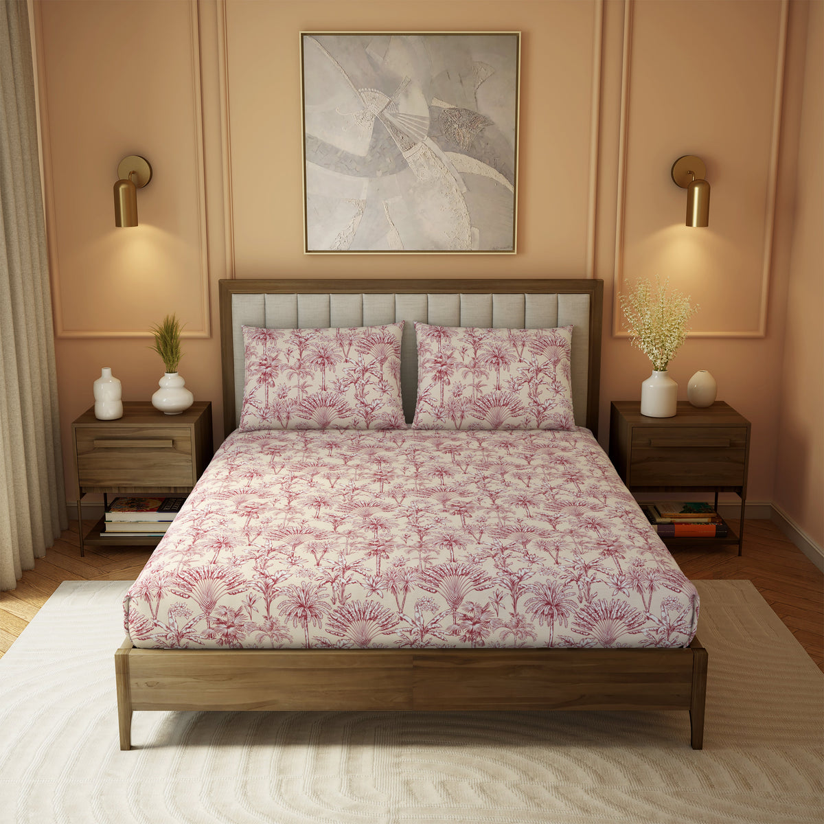 The Elite Collection | Printed King Bedsheet Set | 180 TC Cotton  | Crimson Red by Himeya