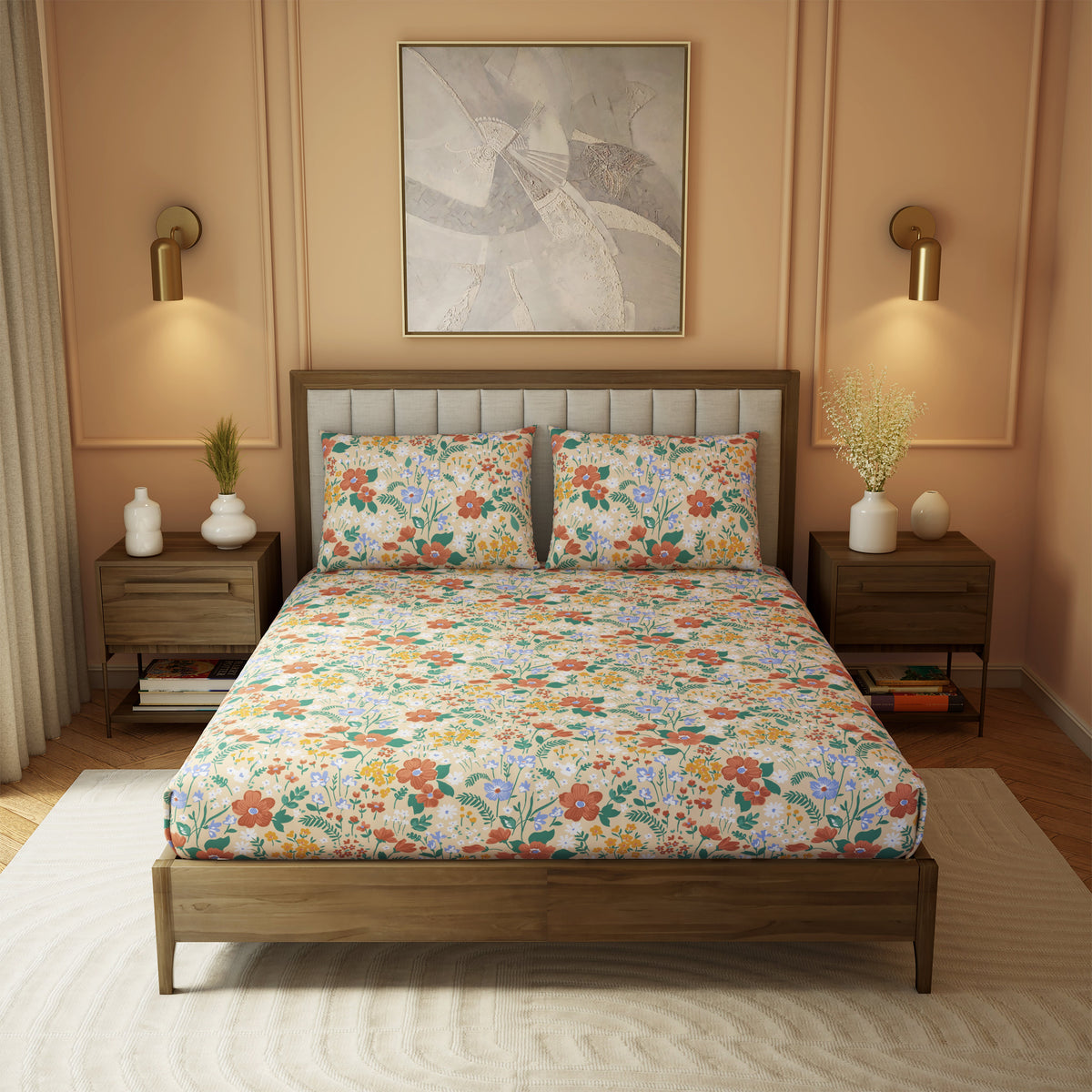The Elite Collection | Printed King Bedsheet Set | 180 TC Cotton  | Mellow Yellow by Himeya