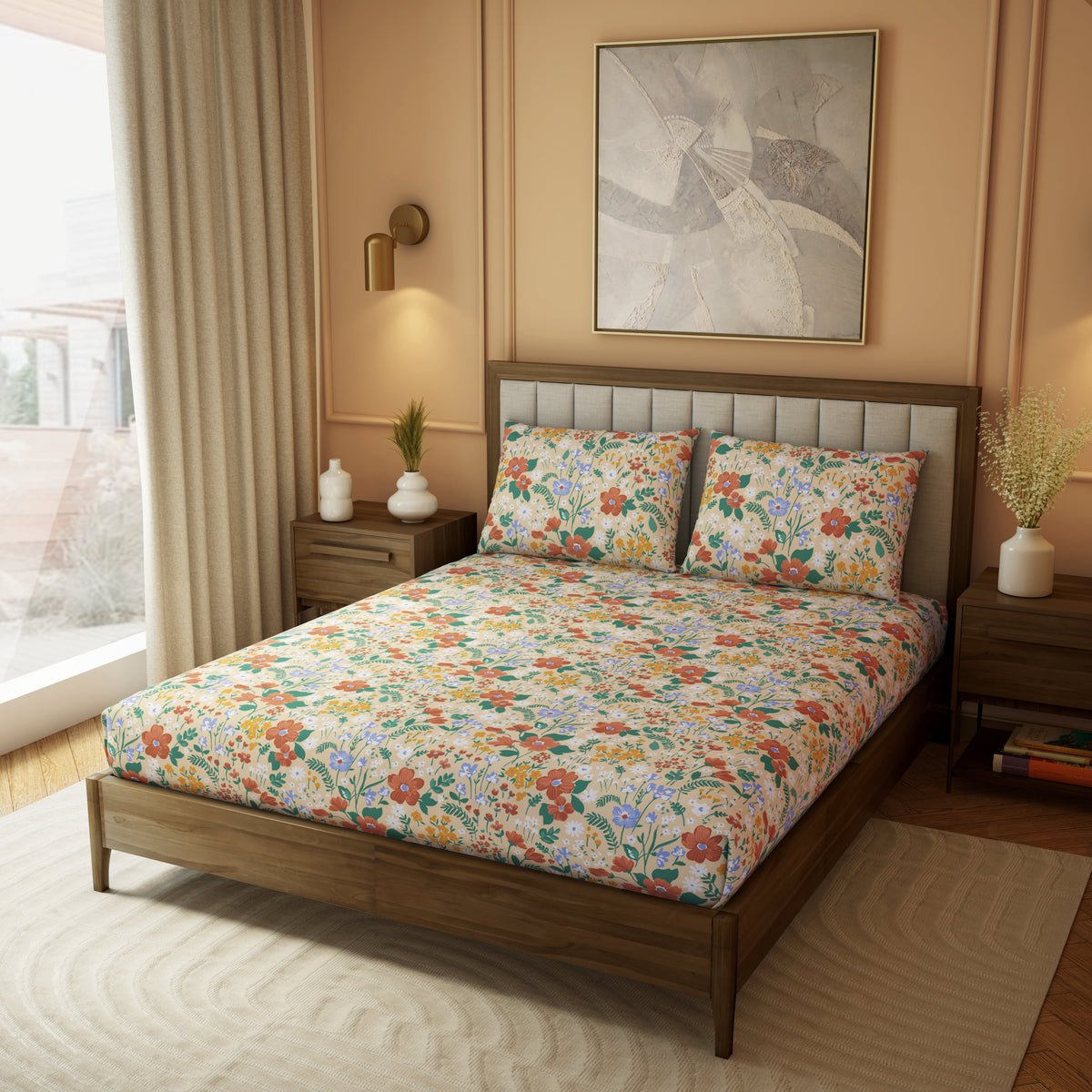 The Elite Collection | Printed King Bedsheet Set | 180 TC Cotton  | Mellow Yellow by Himeya