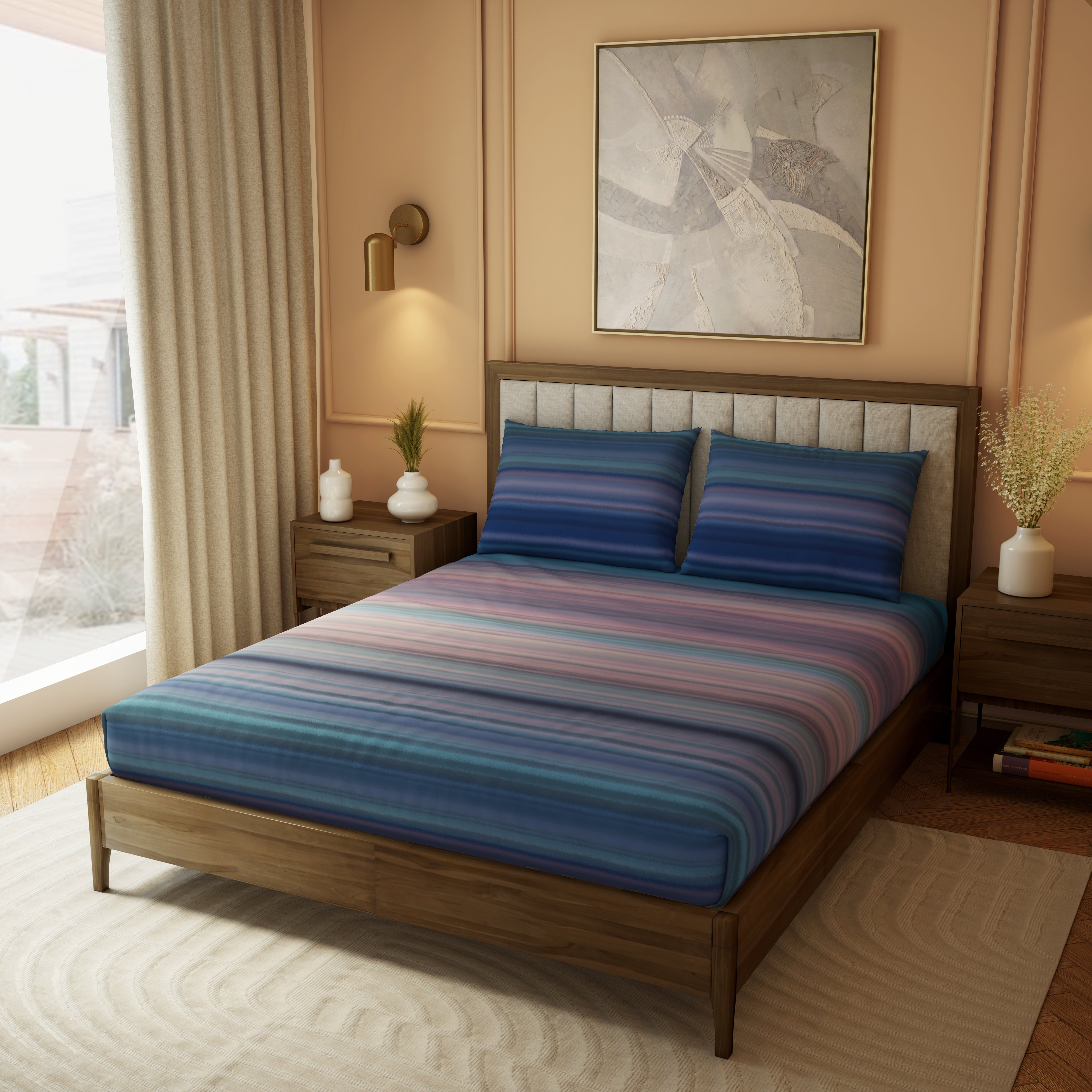 The Elite Collection | Printed King Bedsheet Set | 210 TC Cotton | Deep Water
