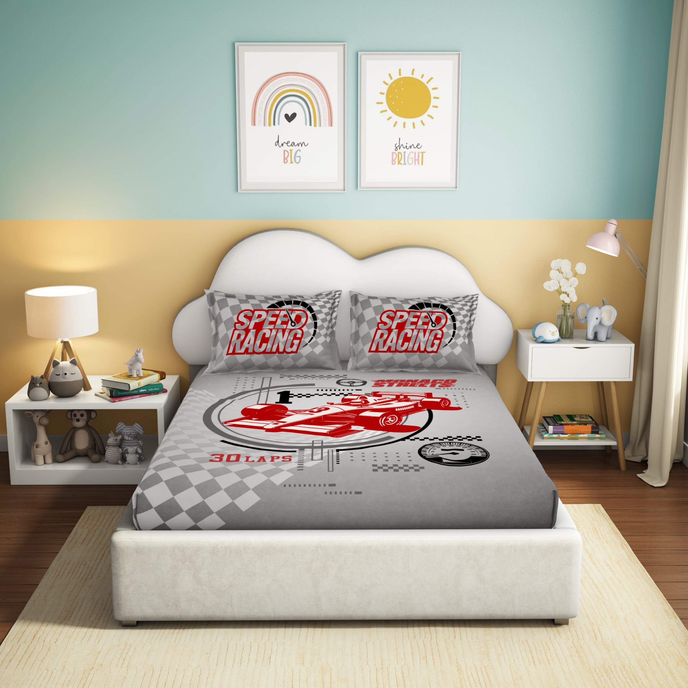 The Play Collection | Printed Double Bedsheet Set | 180 TC Cotton | Blaze