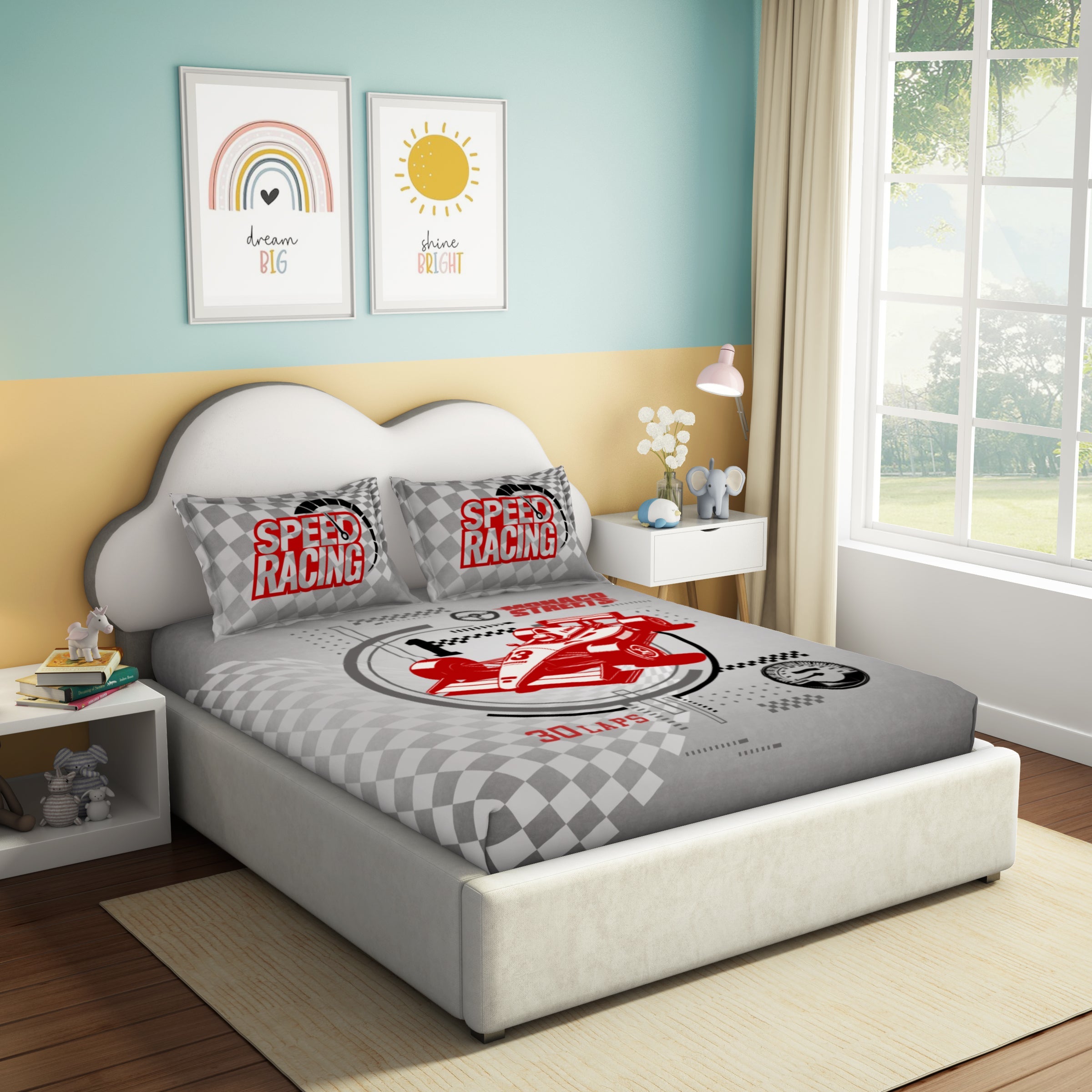 The Play Collection | Printed Double Bedsheet Set | 180 TC Cotton | Blaze