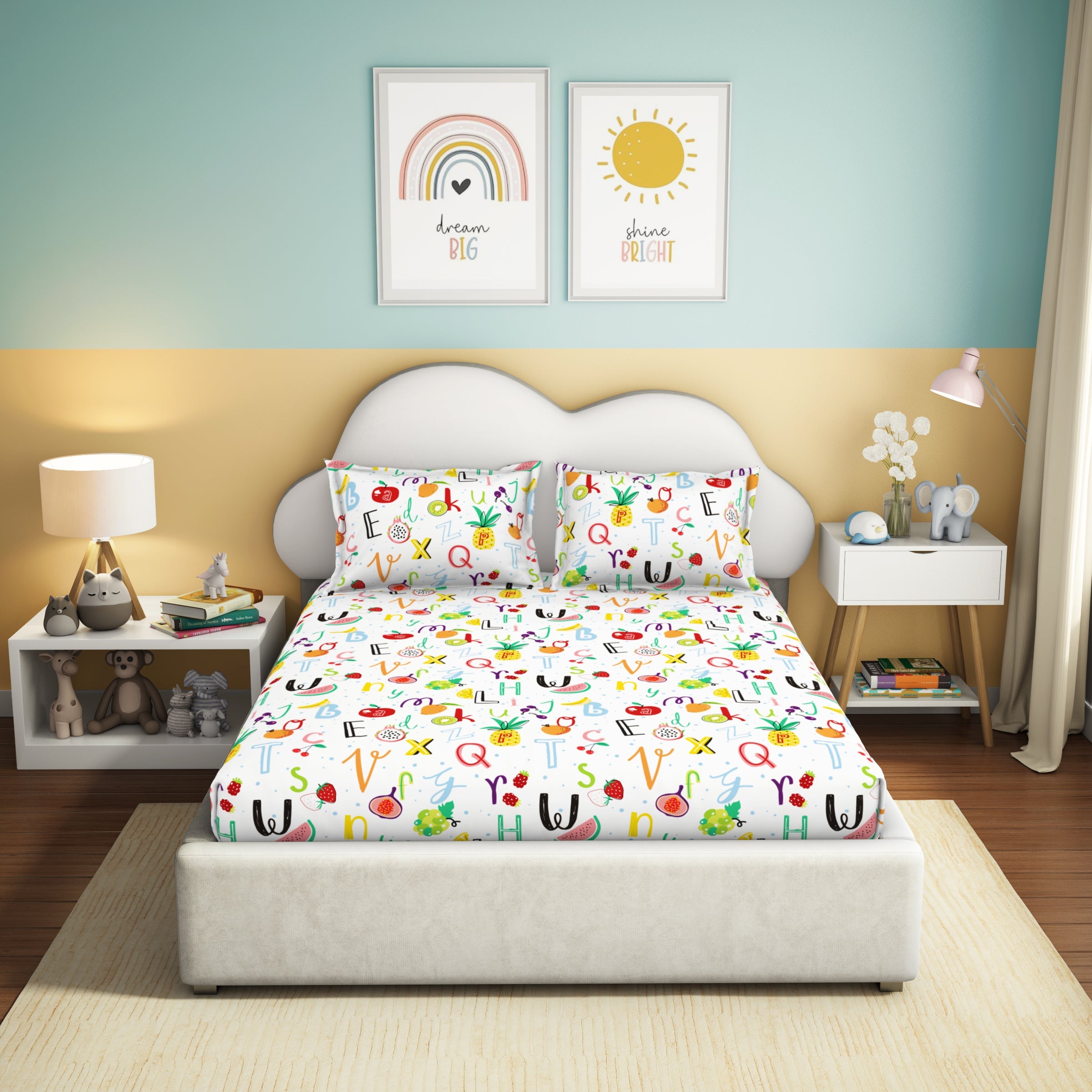 The Play Collection | Printed Double Bedsheet Set | 180 TC Cotton | Fruit Punch