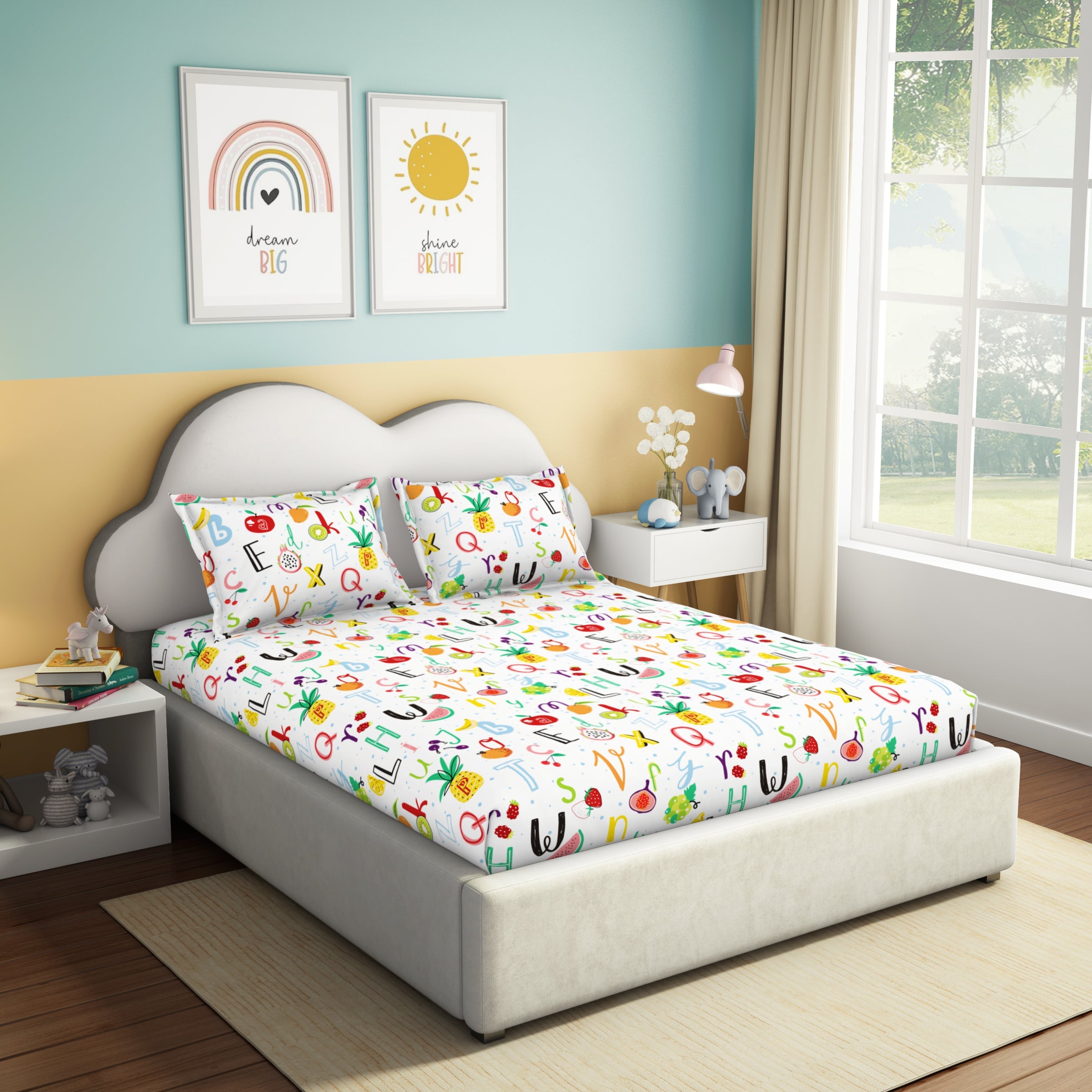 The Play Collection | Printed Double Bedsheet Set | 180 TC Cotton | Fruit Punch