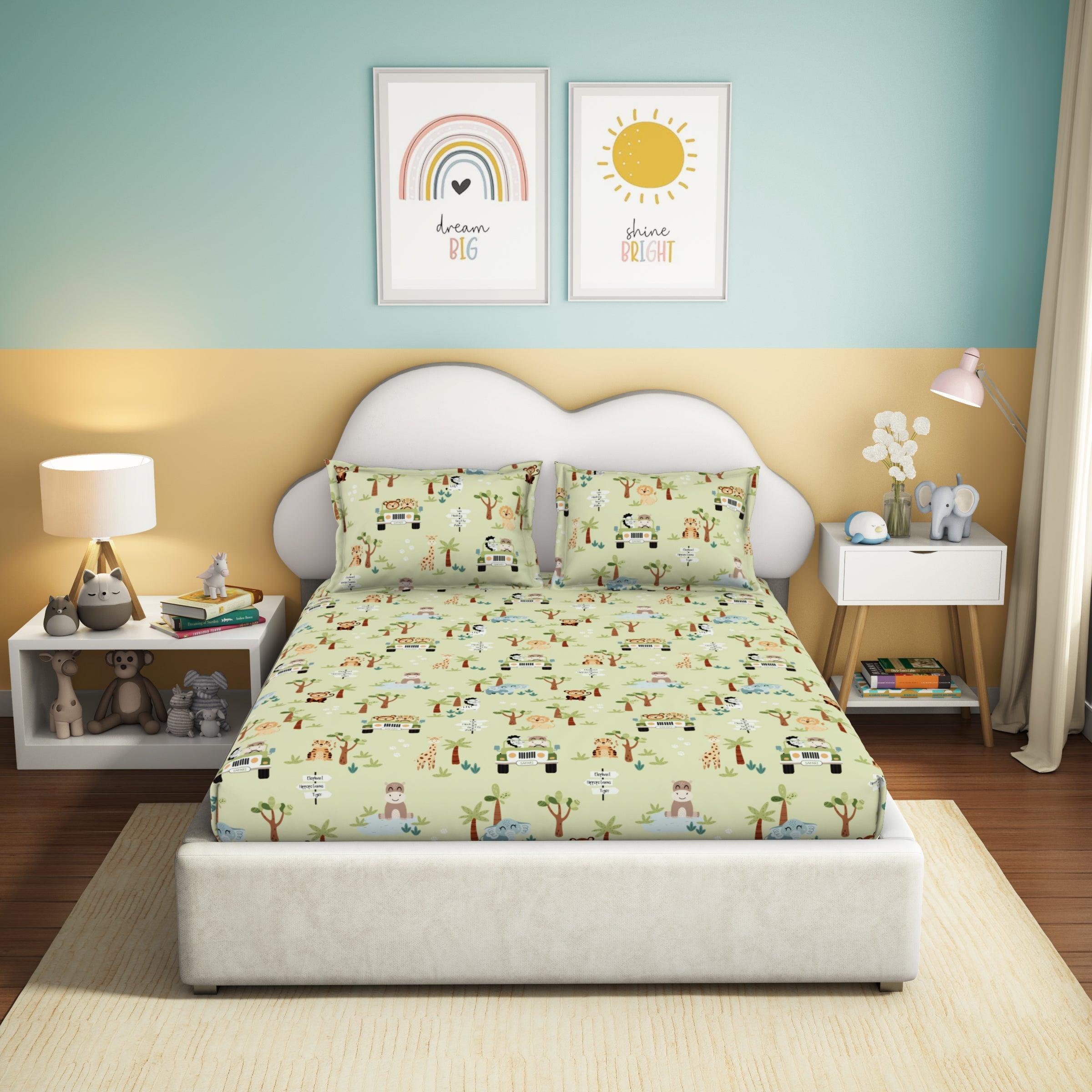 The Play Collection | Printed Double Bedsheet Set | 180 TC Cotton | Jungle Safari