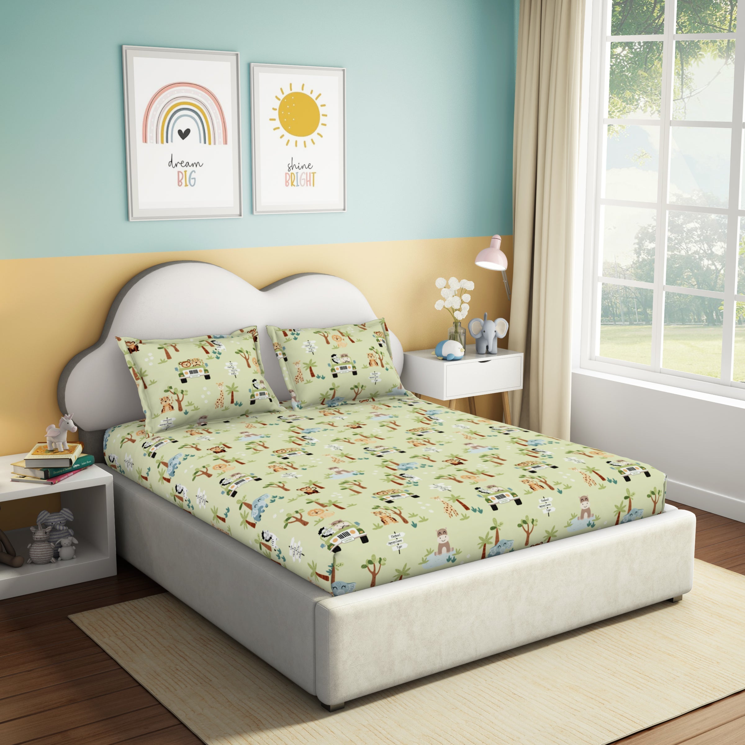 The Play Collection | Printed Double Bedsheet Set | 180 TC Cotton | Jungle Safari
