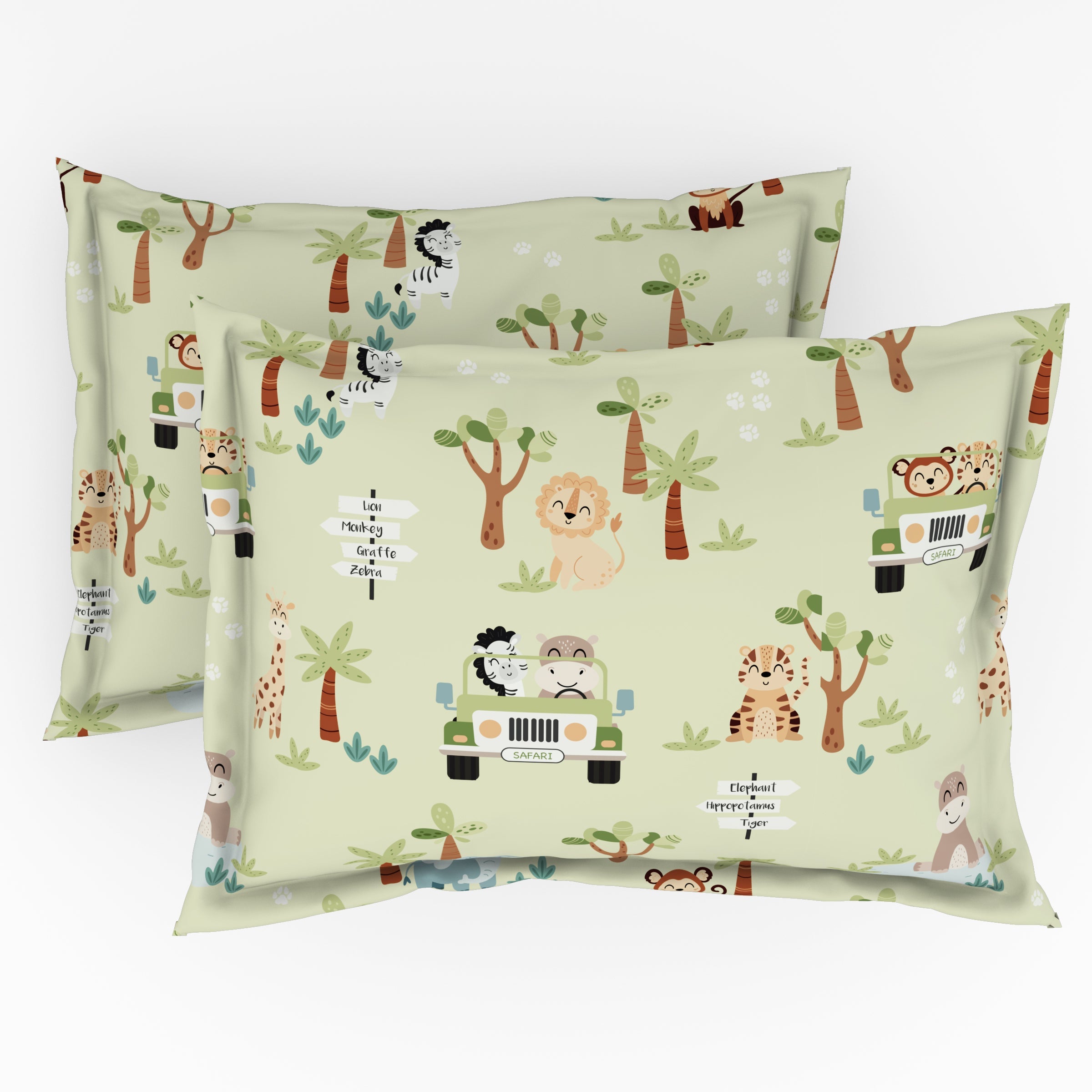 The Play Collection | Printed Double Bedsheet Set | 180 TC Cotton | Jungle Safari