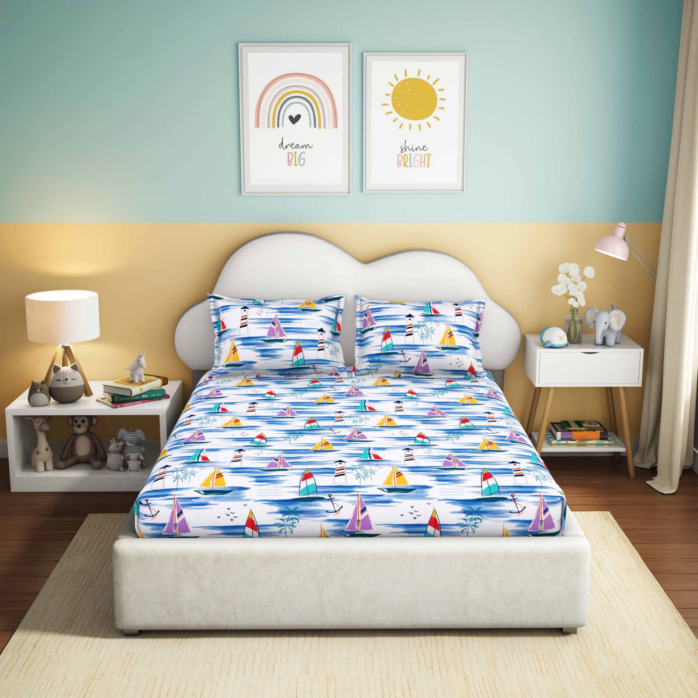 The Play Collection | Printed Double Bedsheet Set | 180 TC Cotton | Sail Away