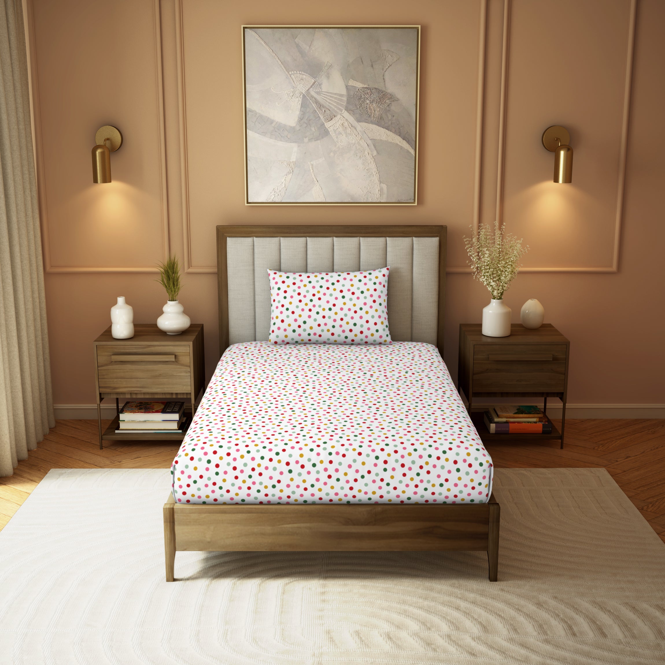 Himeya Elegant | Single Bedsheet Set | 190 TC Cotton -  Festive Dot Small-Bold Multi