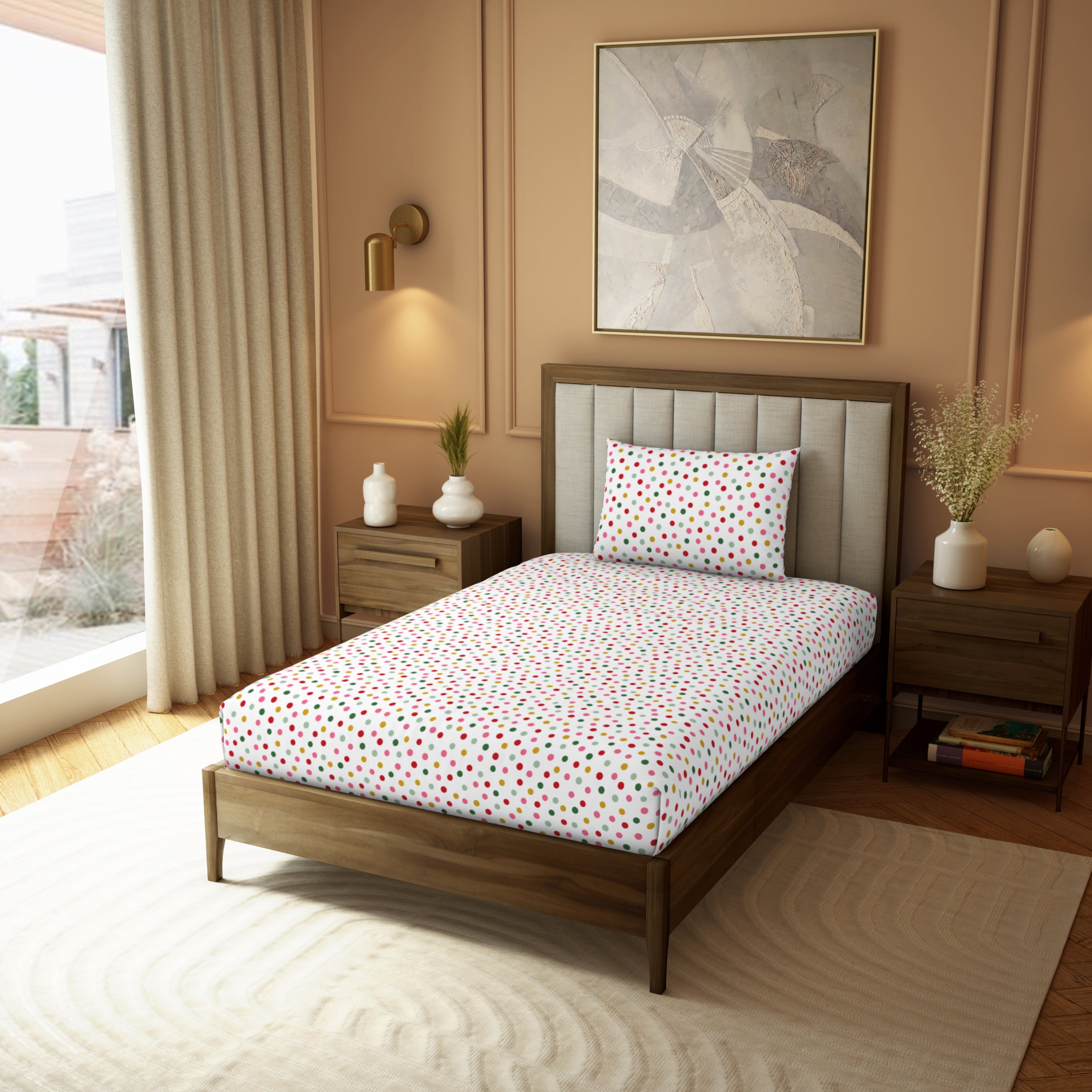 Himeya Elegant | Single Bedsheet Set | 190 TC Cotton -  Festive Dot Small-Bold Multi