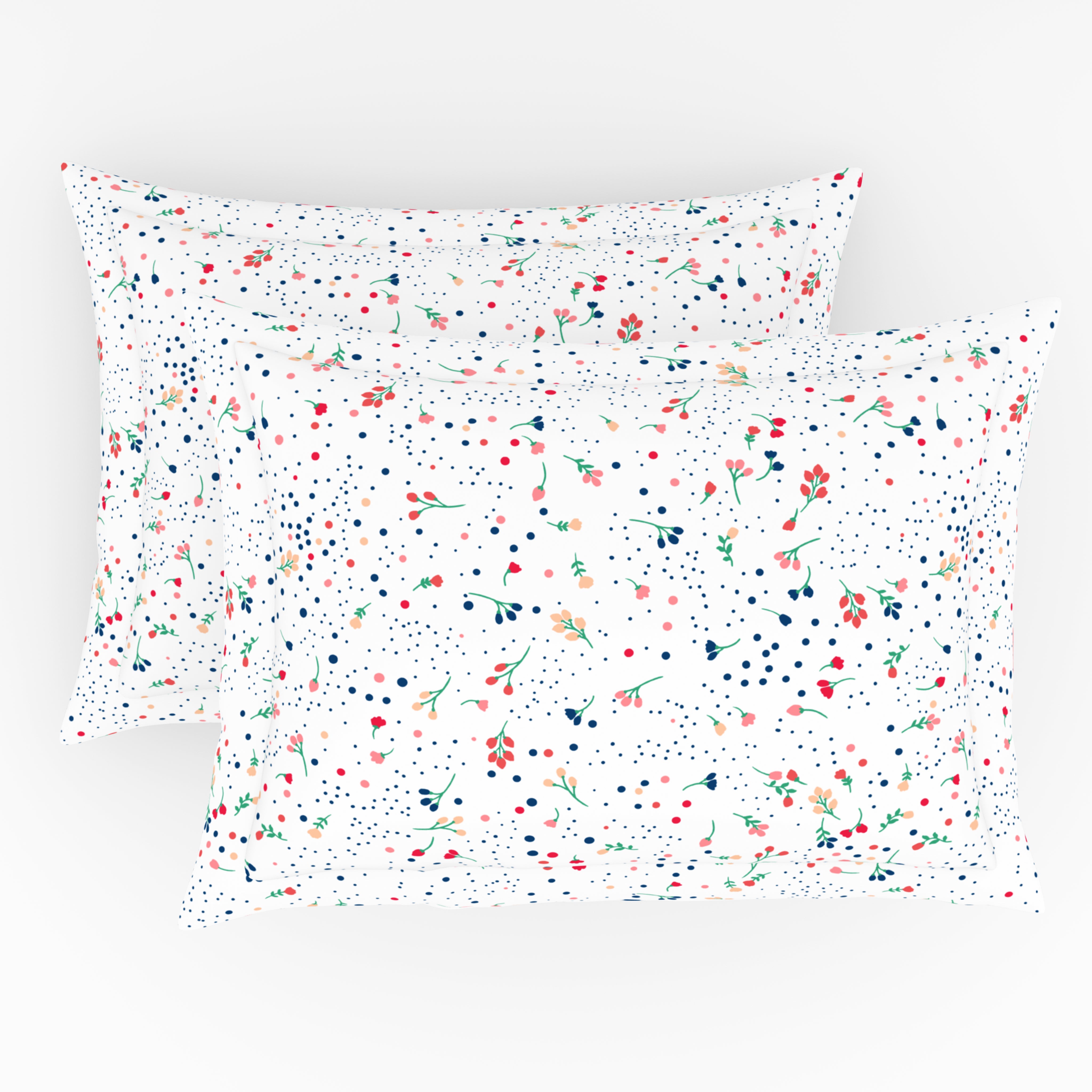 The Elegant Collection | Printed Single Bedsheet Set | 190 TC Cotton | Meadow Ditsy Wt/Nvy