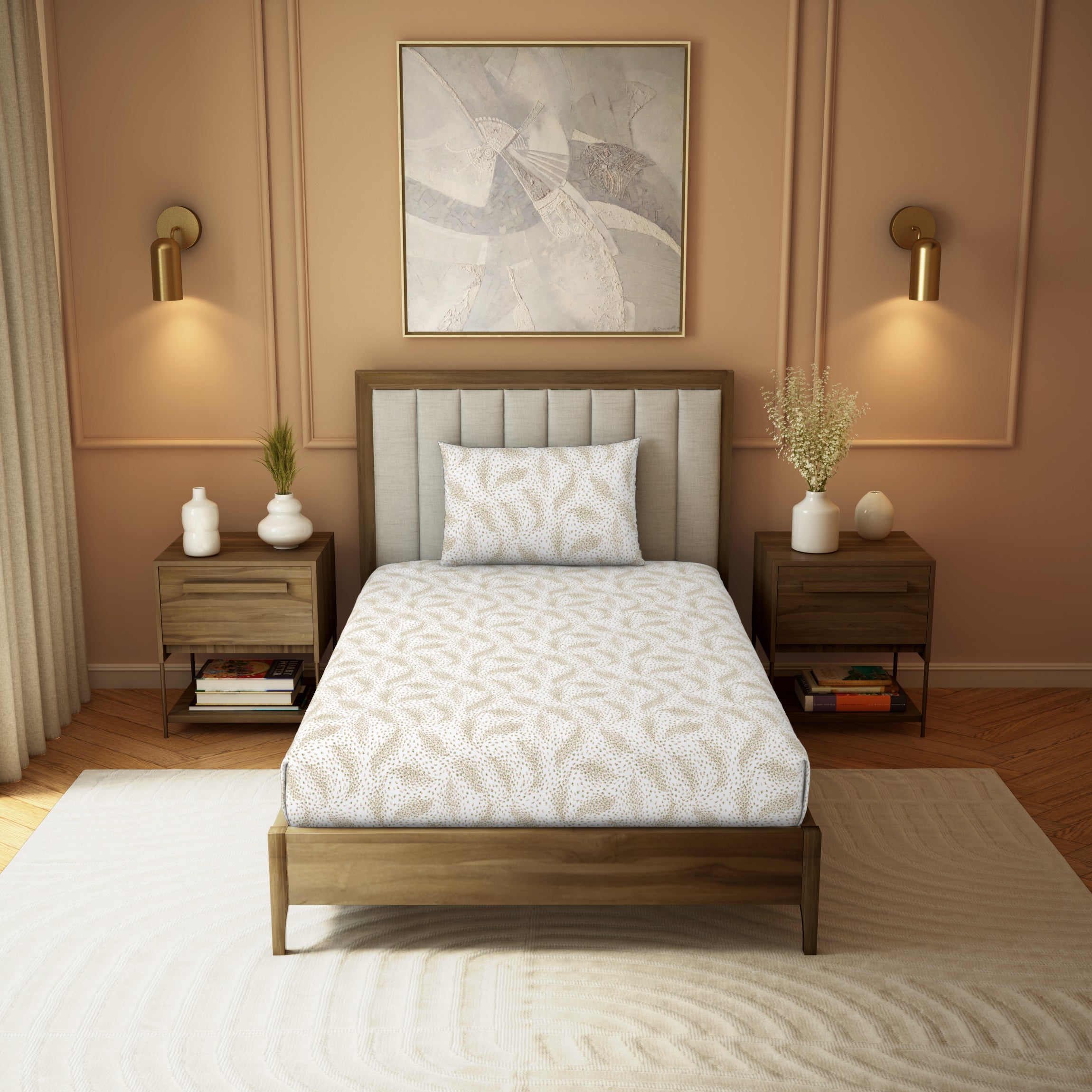 Himeya Elegant | Single Bedsheet Set | 190 TC Cotton -  Meadow Ditsy-Atlas Pink