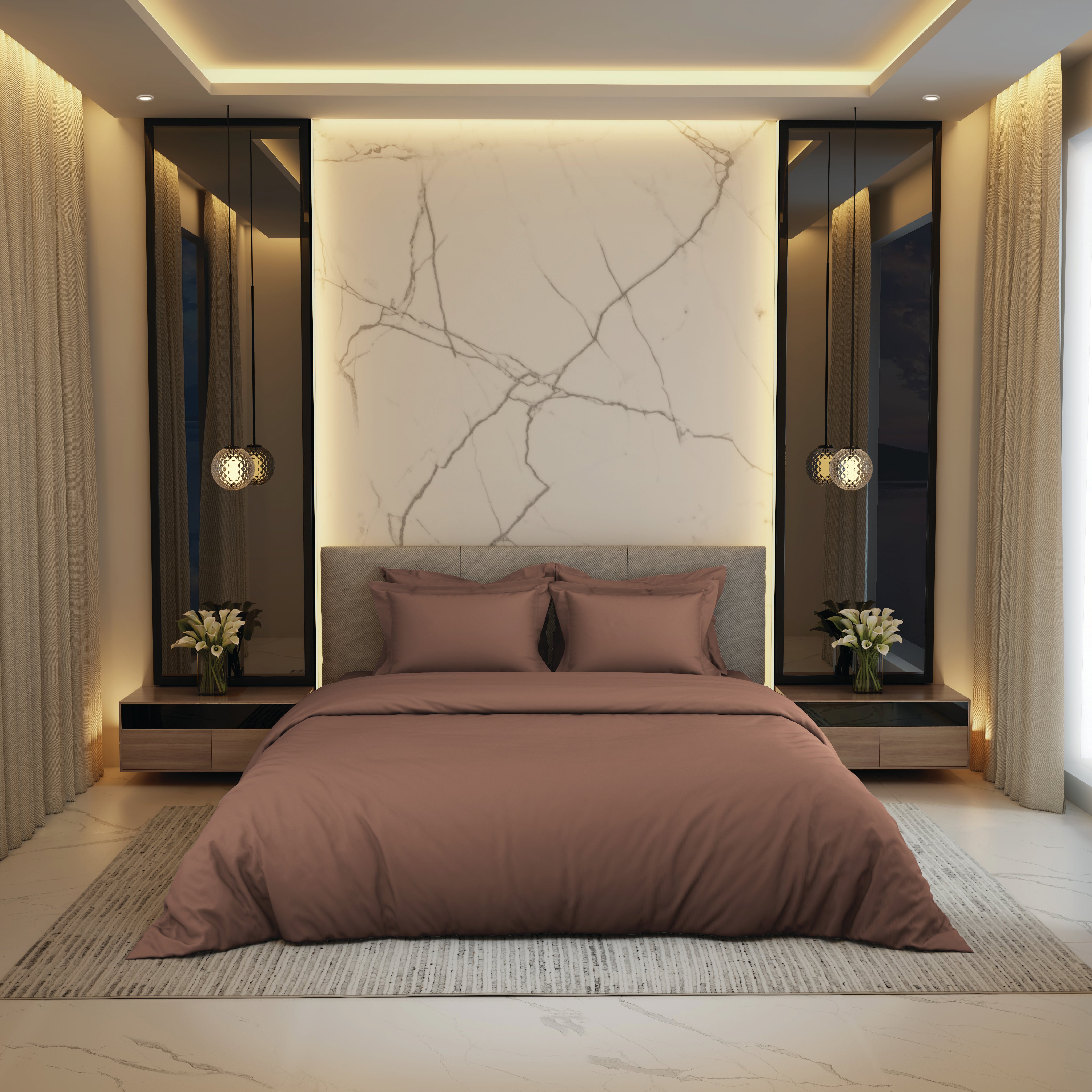 Gold Collection, Impression | Printed King Bedsheet Set | 300 TC Cotton - Mocha Mousse by Himeya